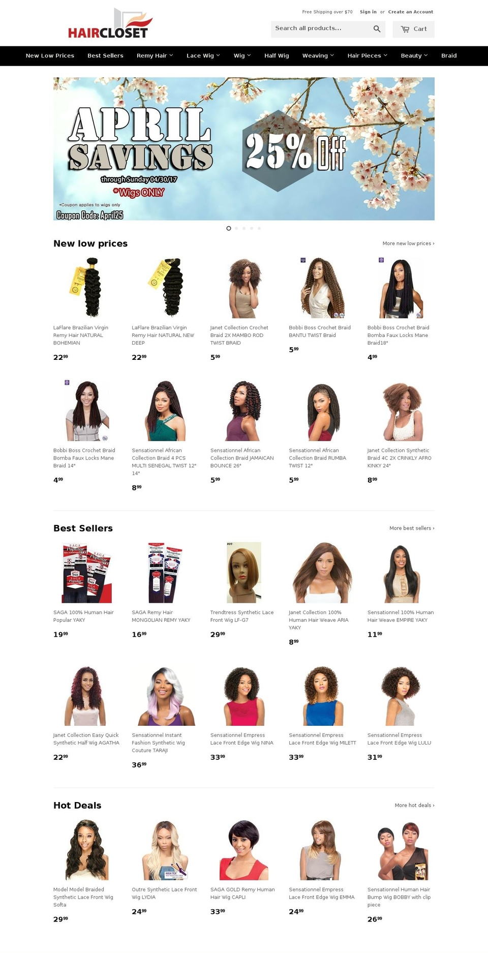 haircloset.com shopify website screenshot