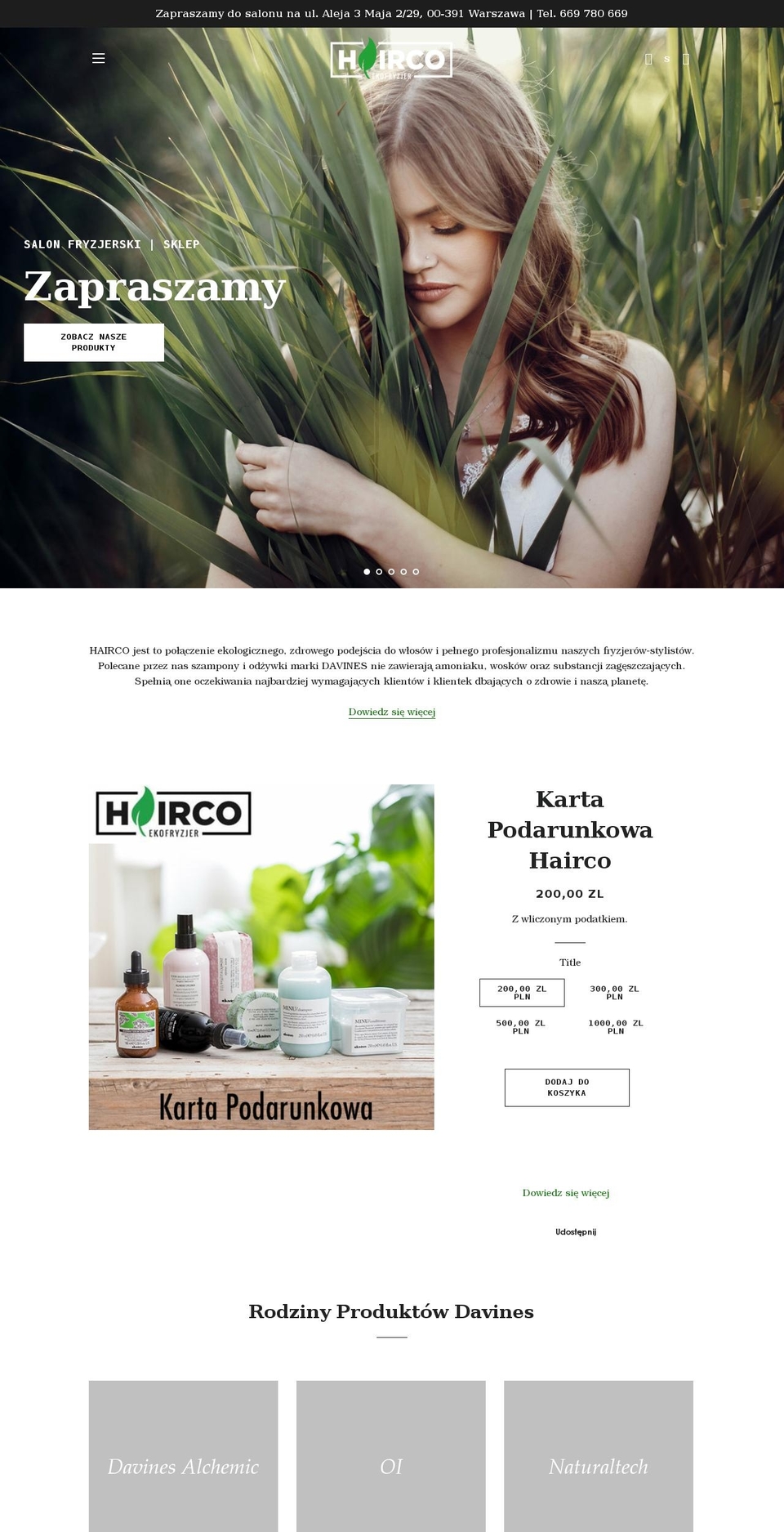 hairco.waw.pl shopify website screenshot