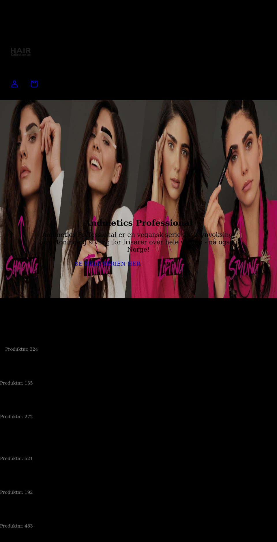 haircollection.no shopify website screenshot