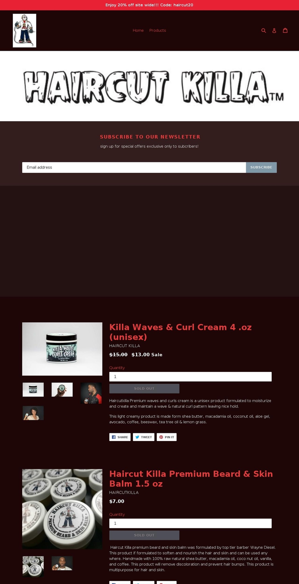 haircutkilla.com — Shopify storefront screenshot