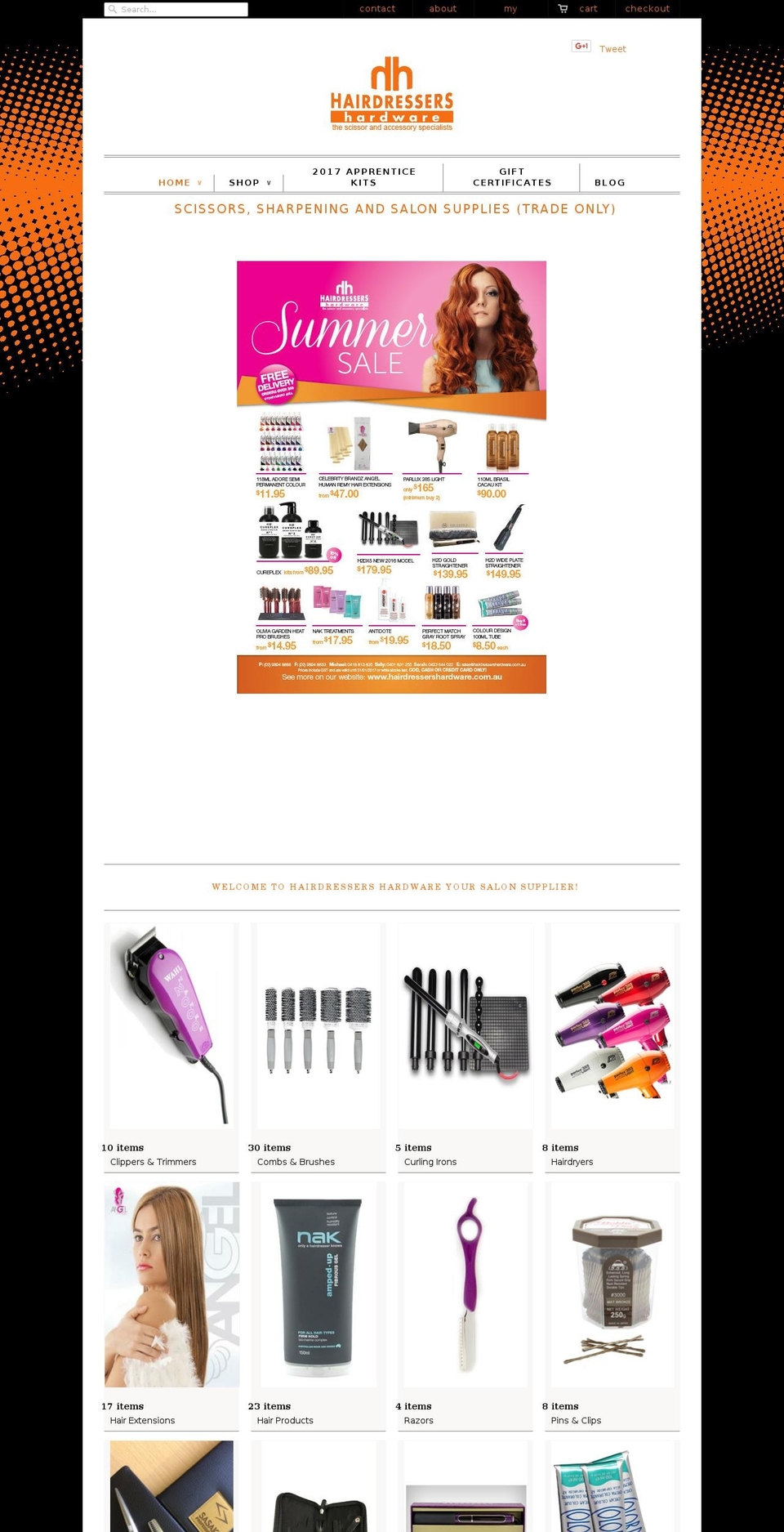 hairdressershardware.com.au shopify website screenshot