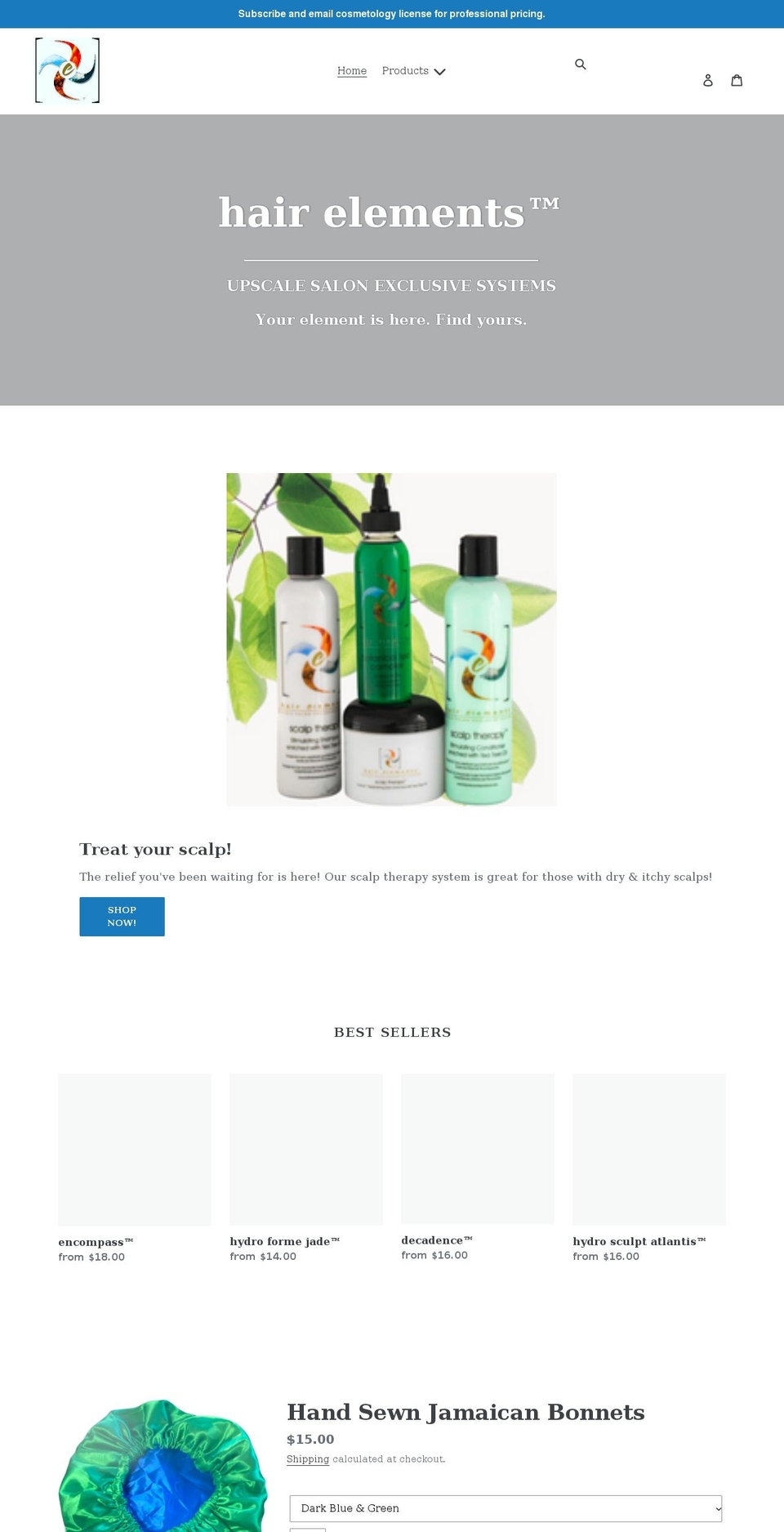 hairelementsproducts.com shopify website screenshot