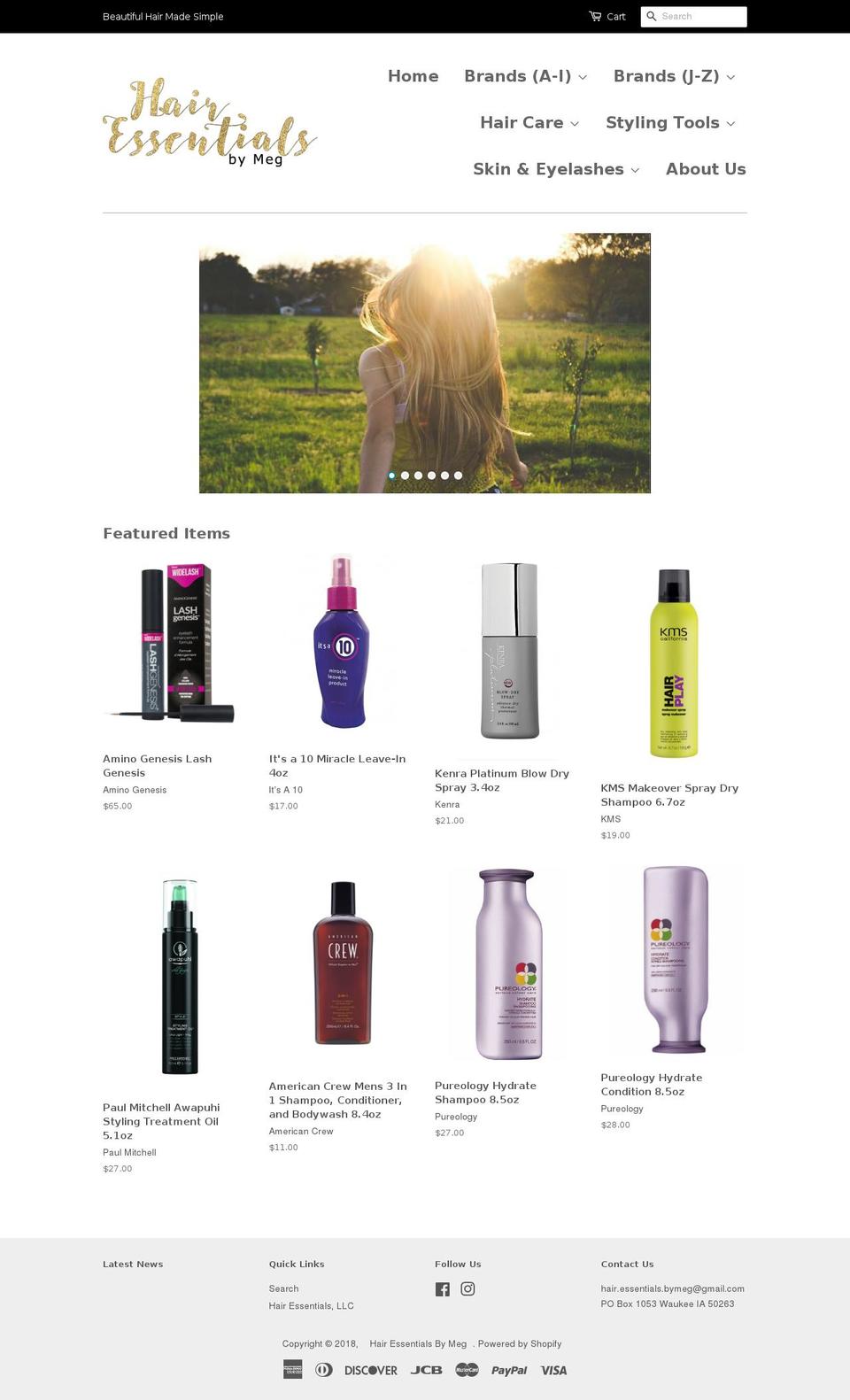 hairessentialsbymeg.com — Shopify storefront screenshot