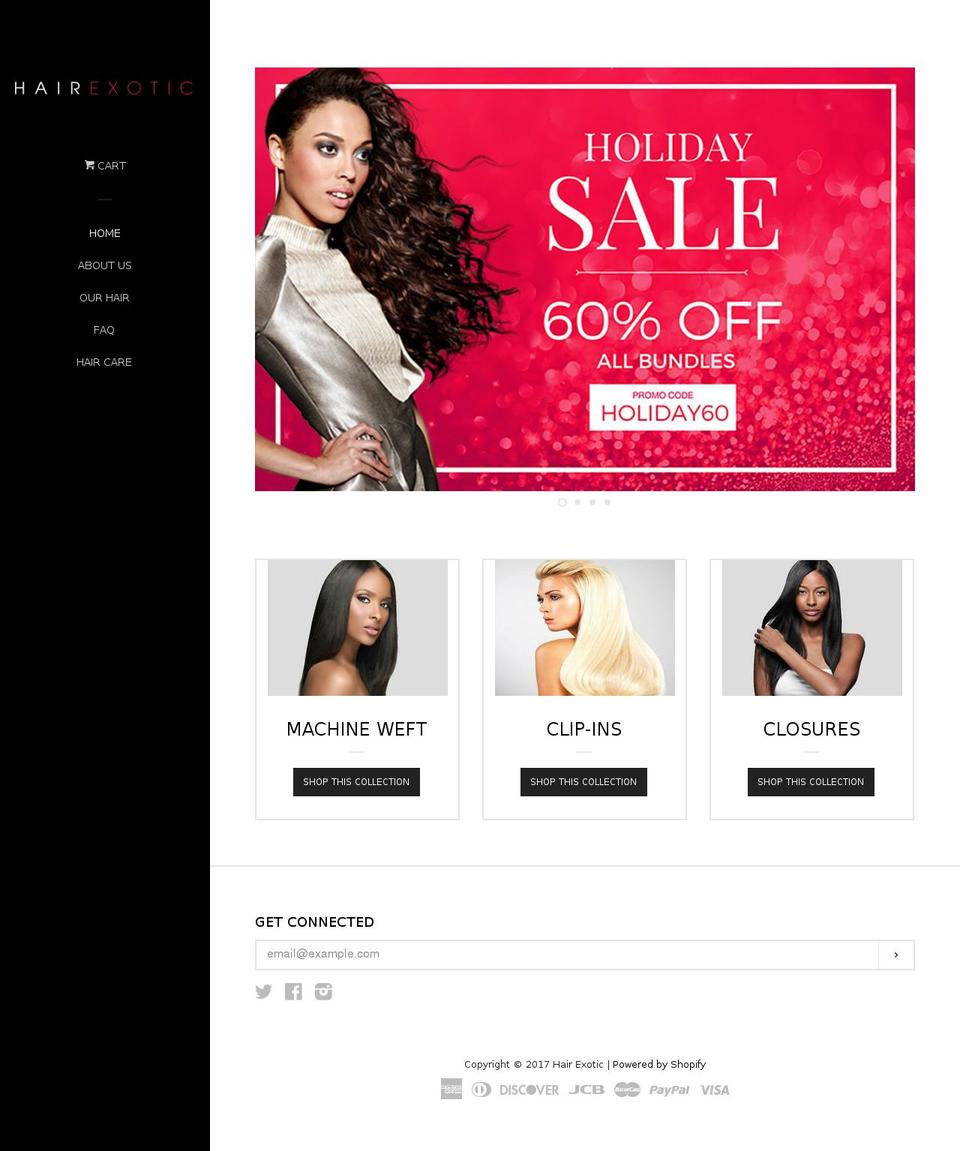 hairexotic.com shopify website screenshot