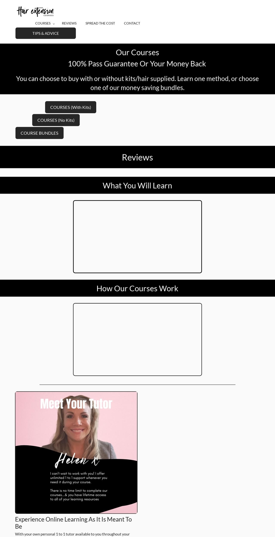 hairextensioncourses.com shopify website screenshot