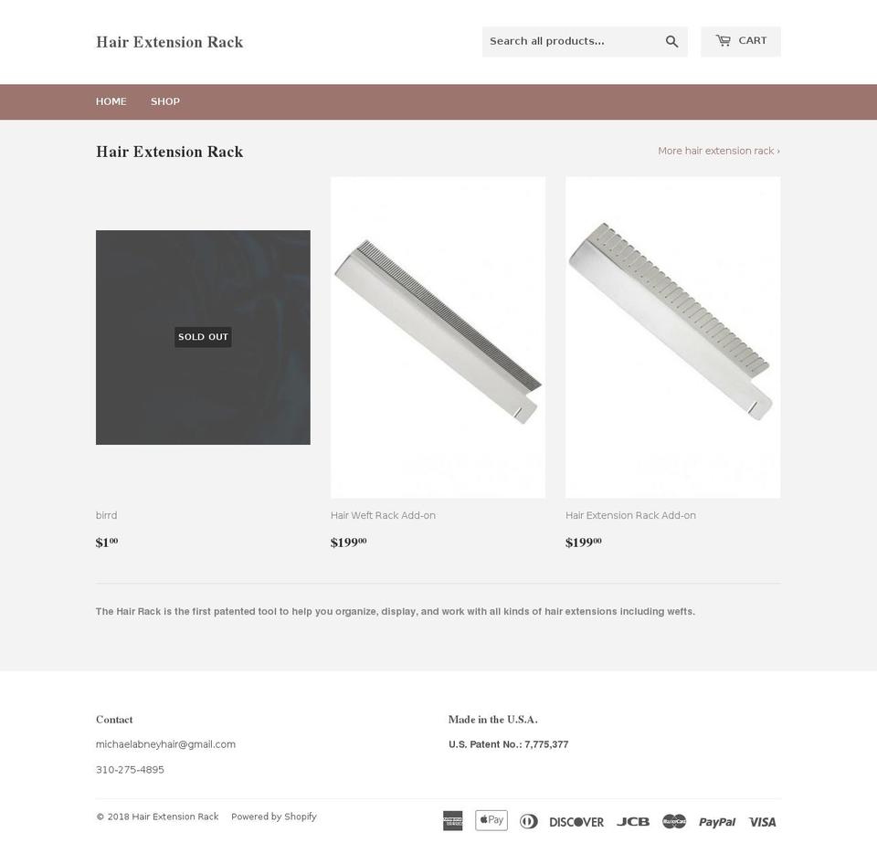 hairextensionrack.com — Shopify storefront screenshot