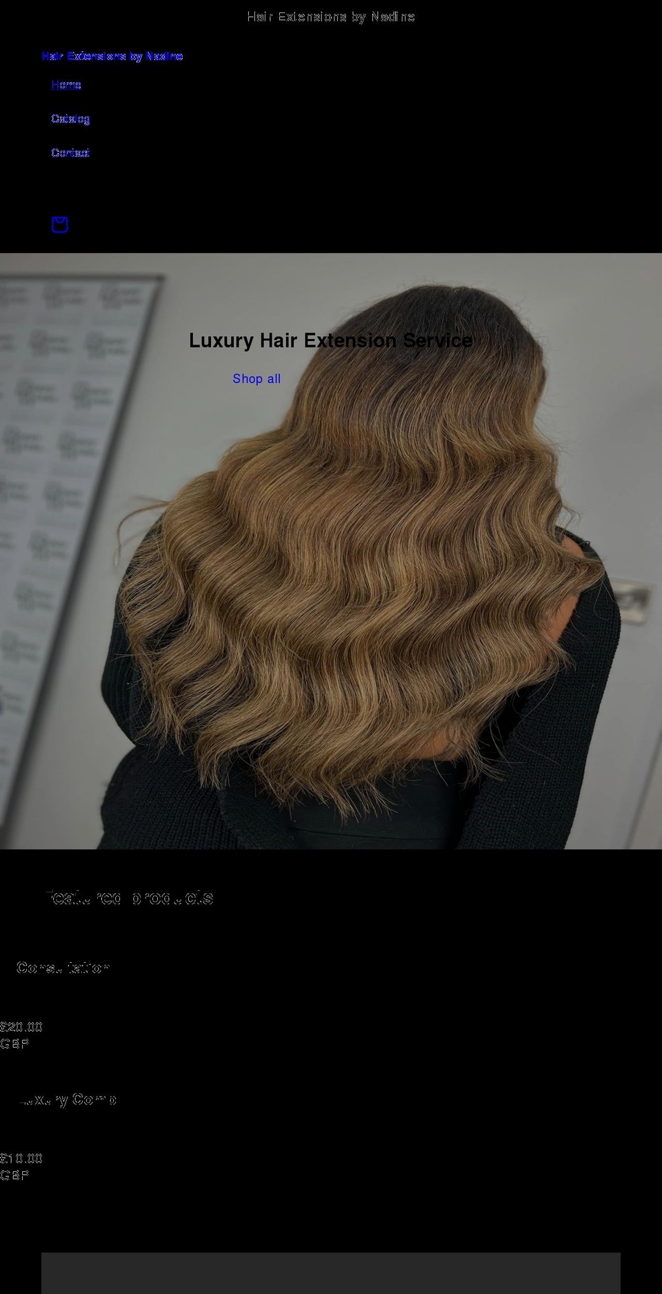 hairextensionsbynadine.com shopify website screenshot