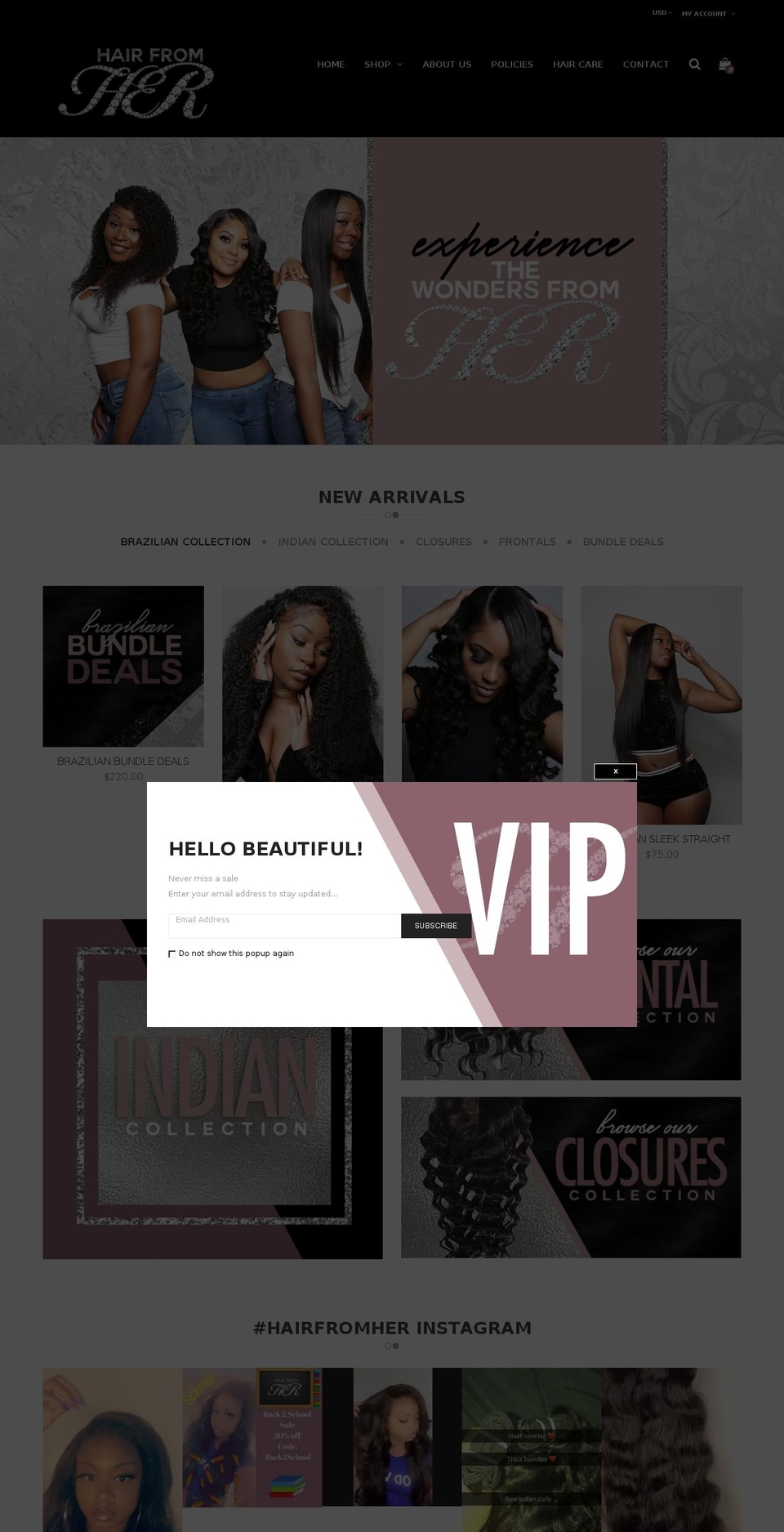 hairfromher.com — Shopify storefront screenshot