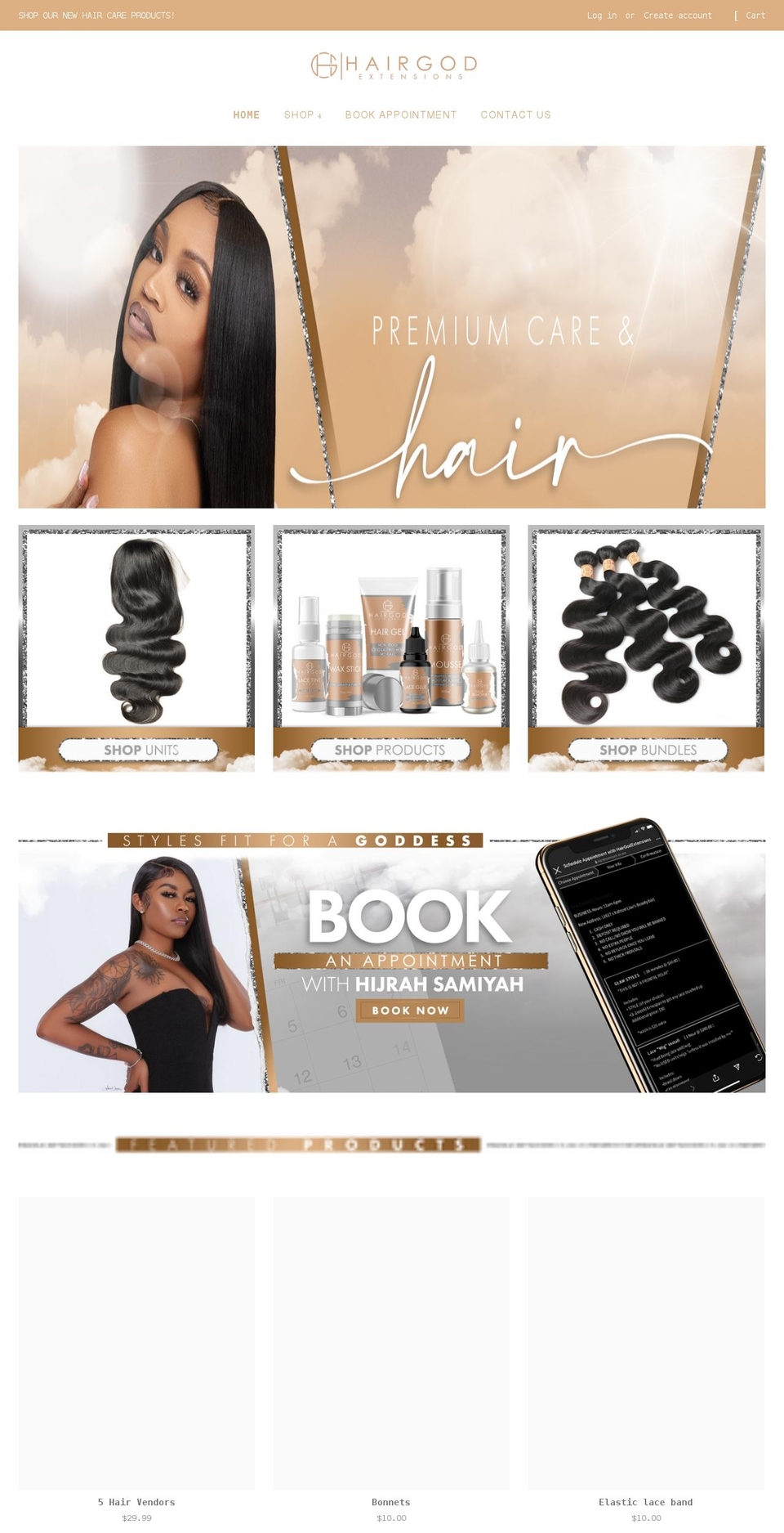 hairgodextensions.com — Shopify storefront screenshot