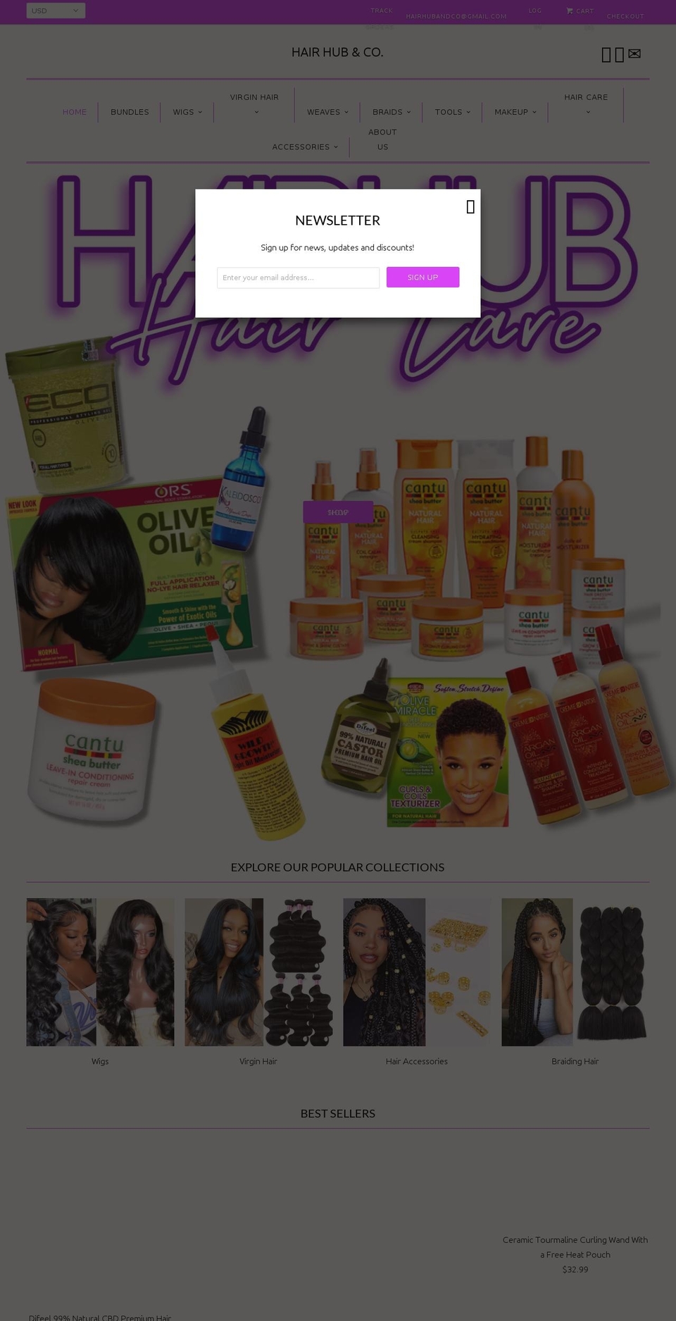 hairhubco.com shopify website screenshot