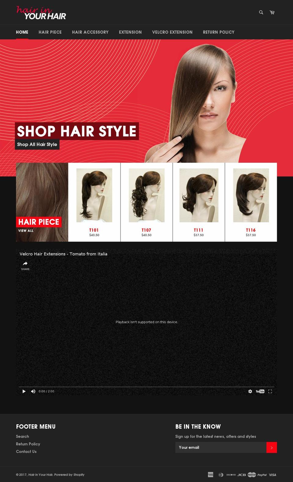 hairinyourhair.com shopify website screenshot