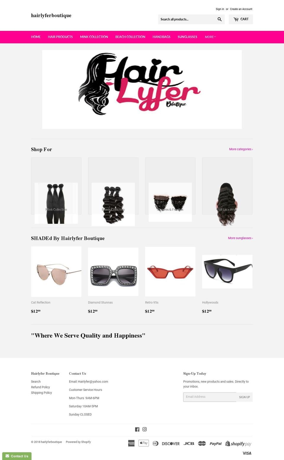 hairlyferboutique.com — Shopify storefront screenshot