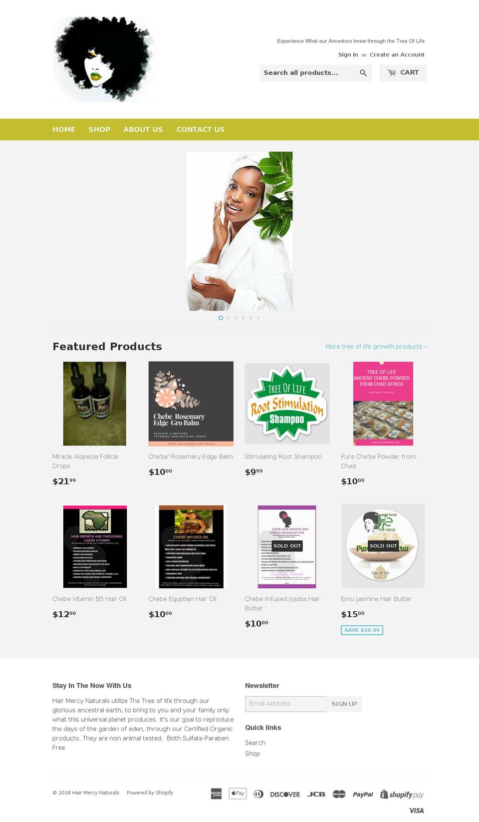 hairmercynaturals.net shopify website screenshot