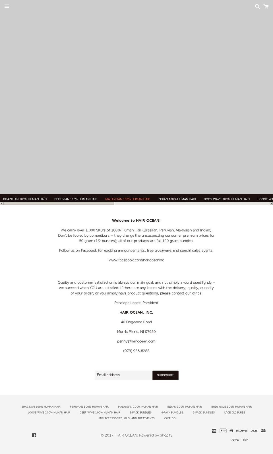 hairocean.com shopify website screenshot