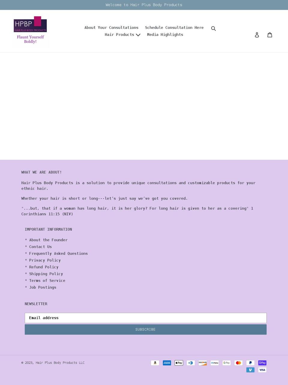 hairplusbodyproducts.com shopify website screenshot
