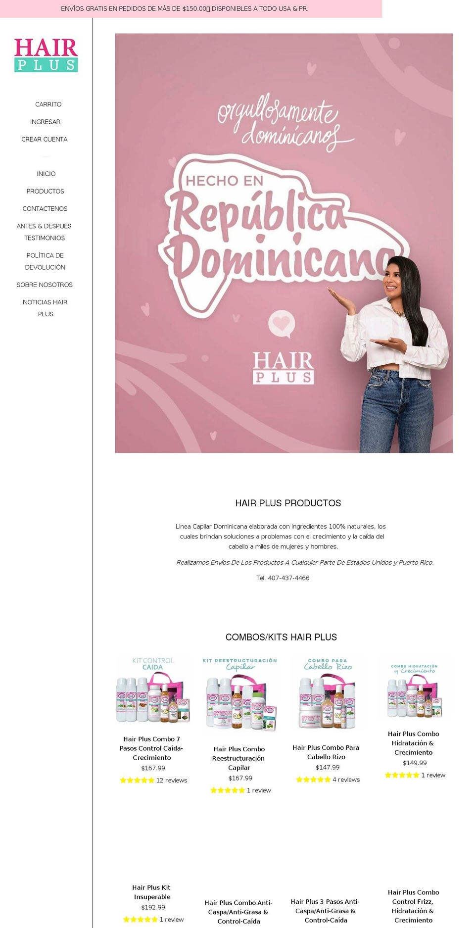 hairplusproductos.com shopify website screenshot