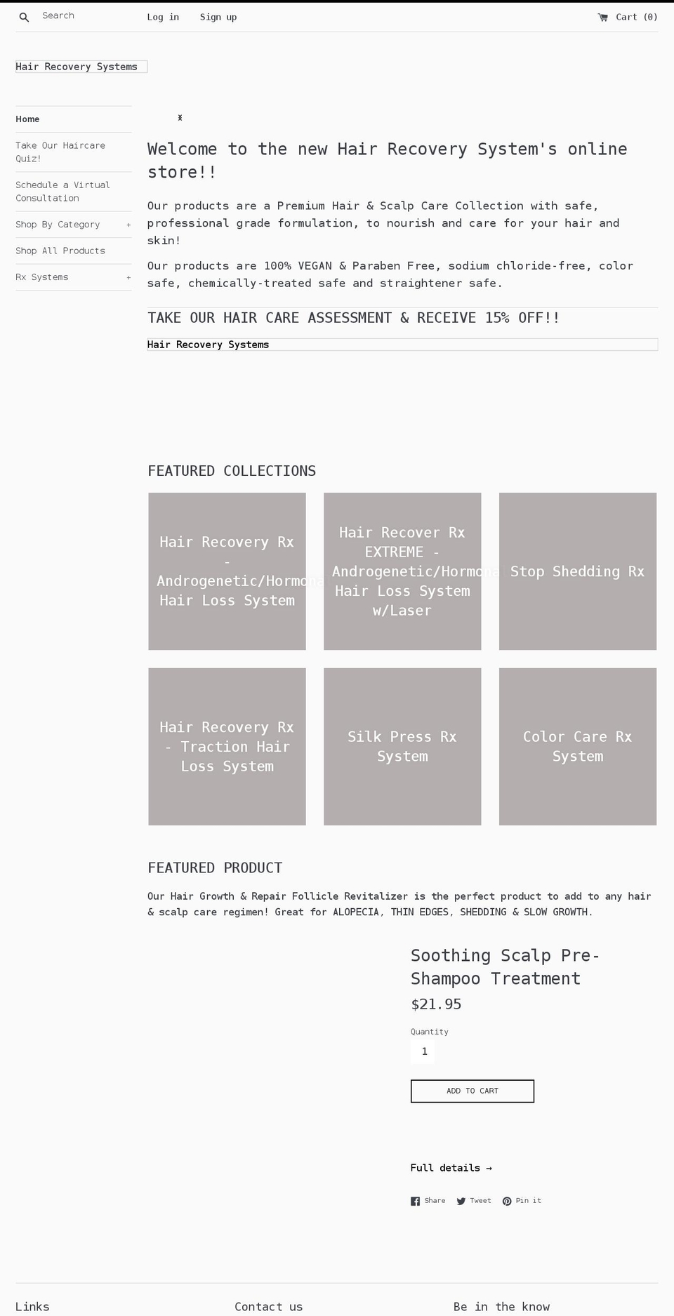 hairrecoveryrx.com shopify website screenshot