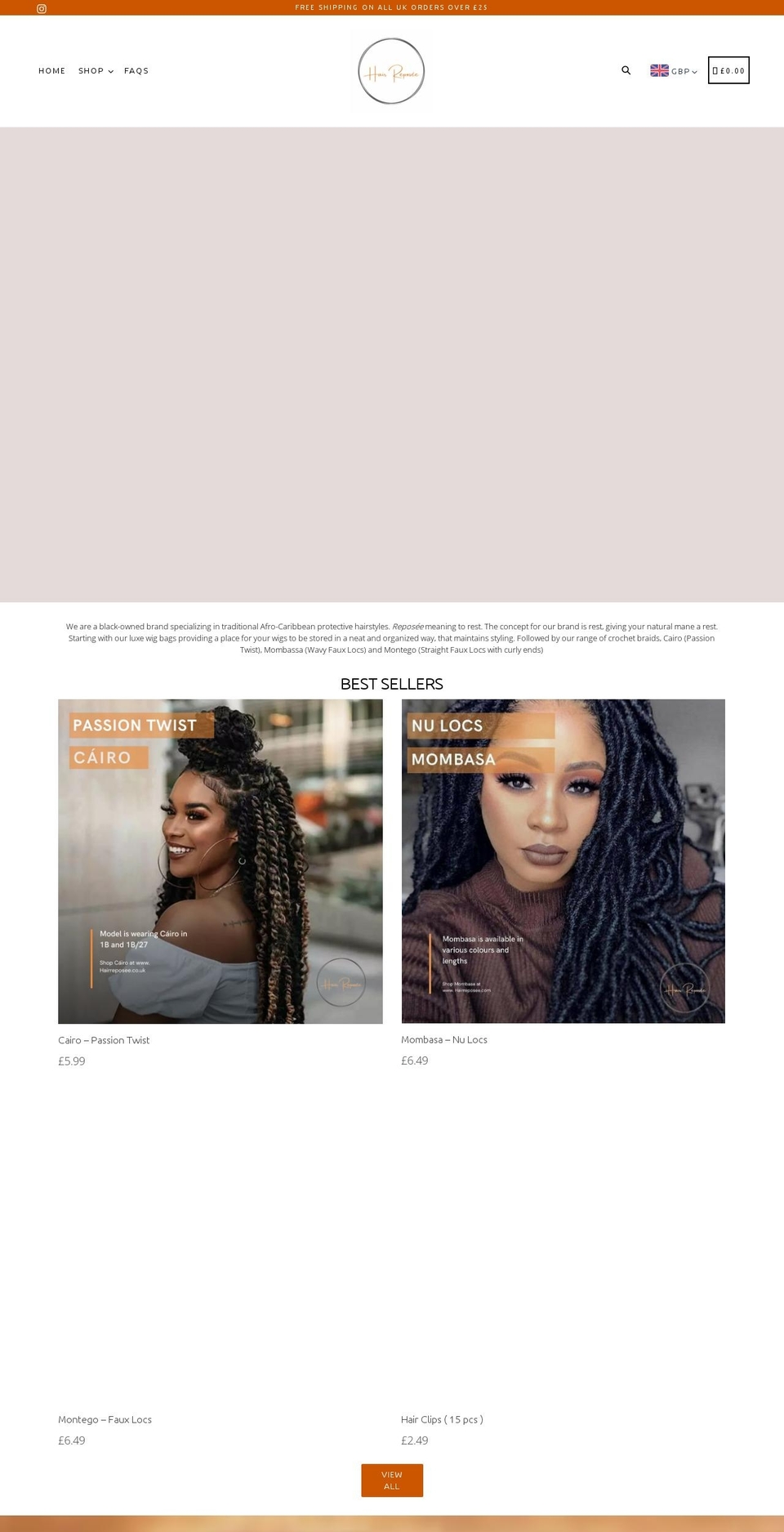hairreposee.com shopify website screenshot