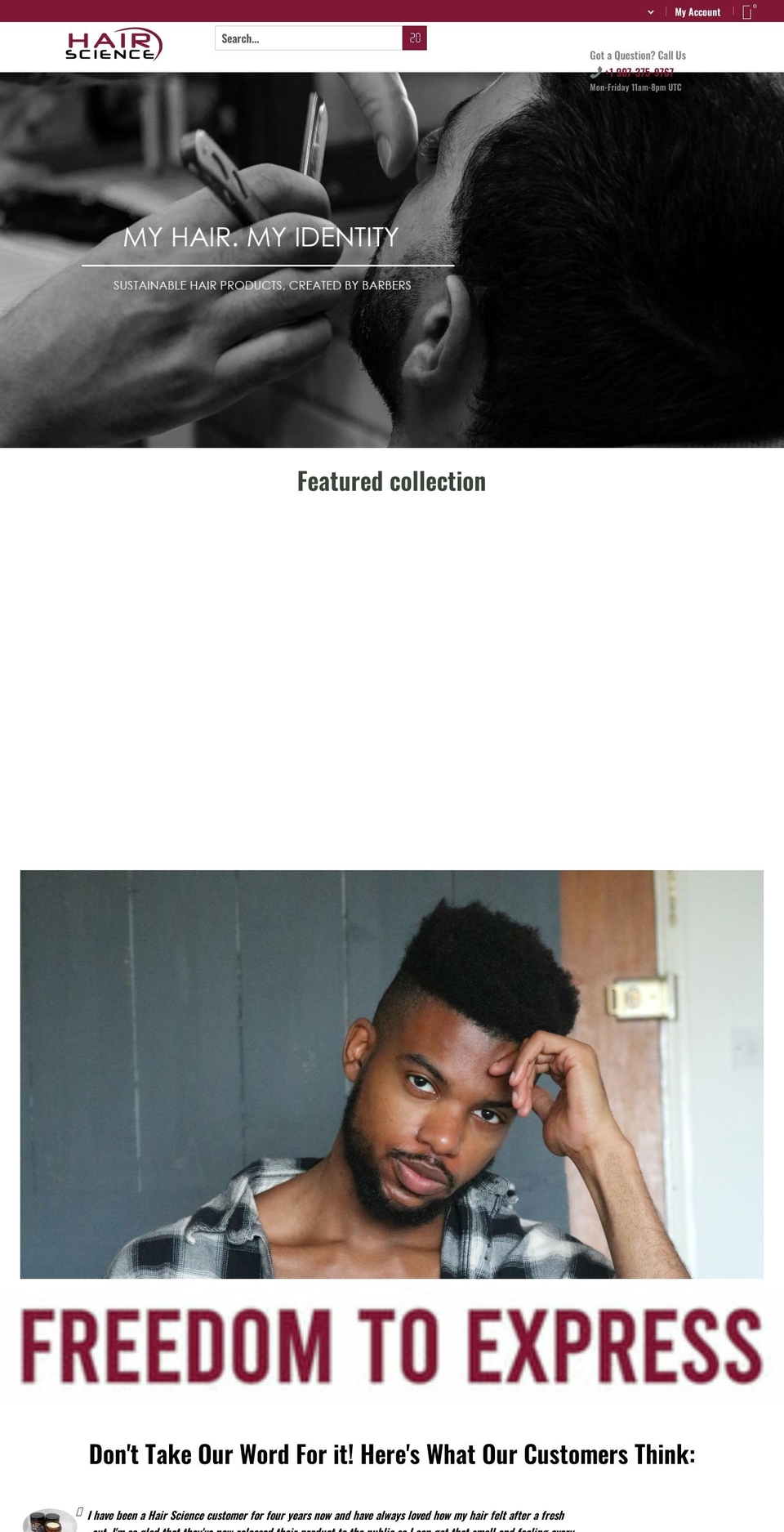 hairscienceproducts.com shopify website screenshot