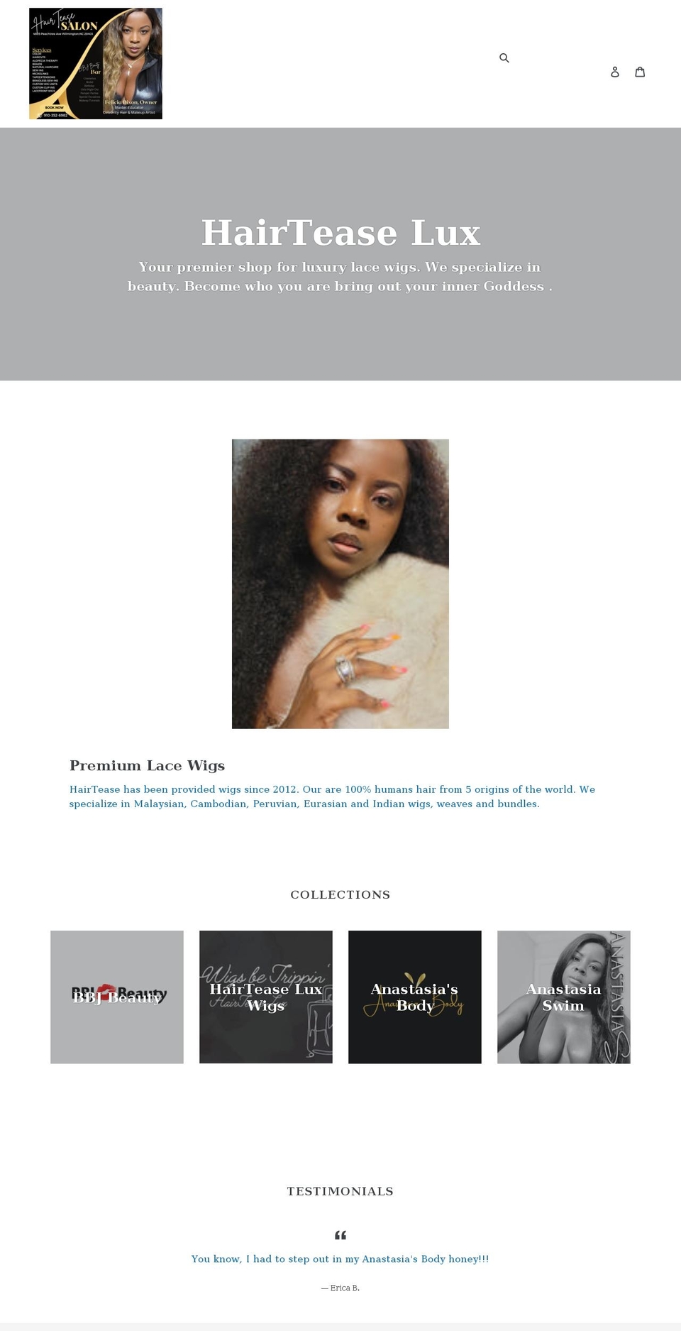 hairteaselux.com shopify website screenshot
