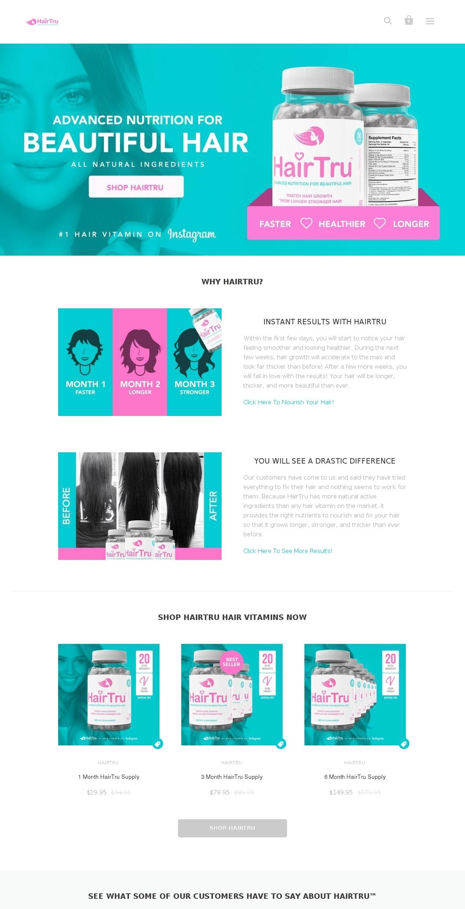 hairtru.com shopify website screenshot