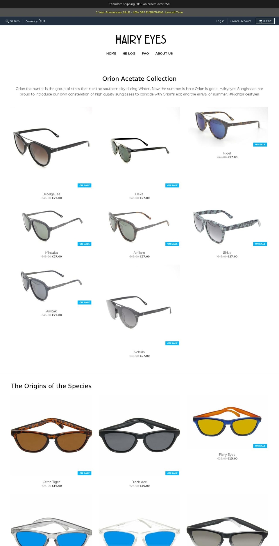 hairyeyes.com — Shopify storefront screenshot