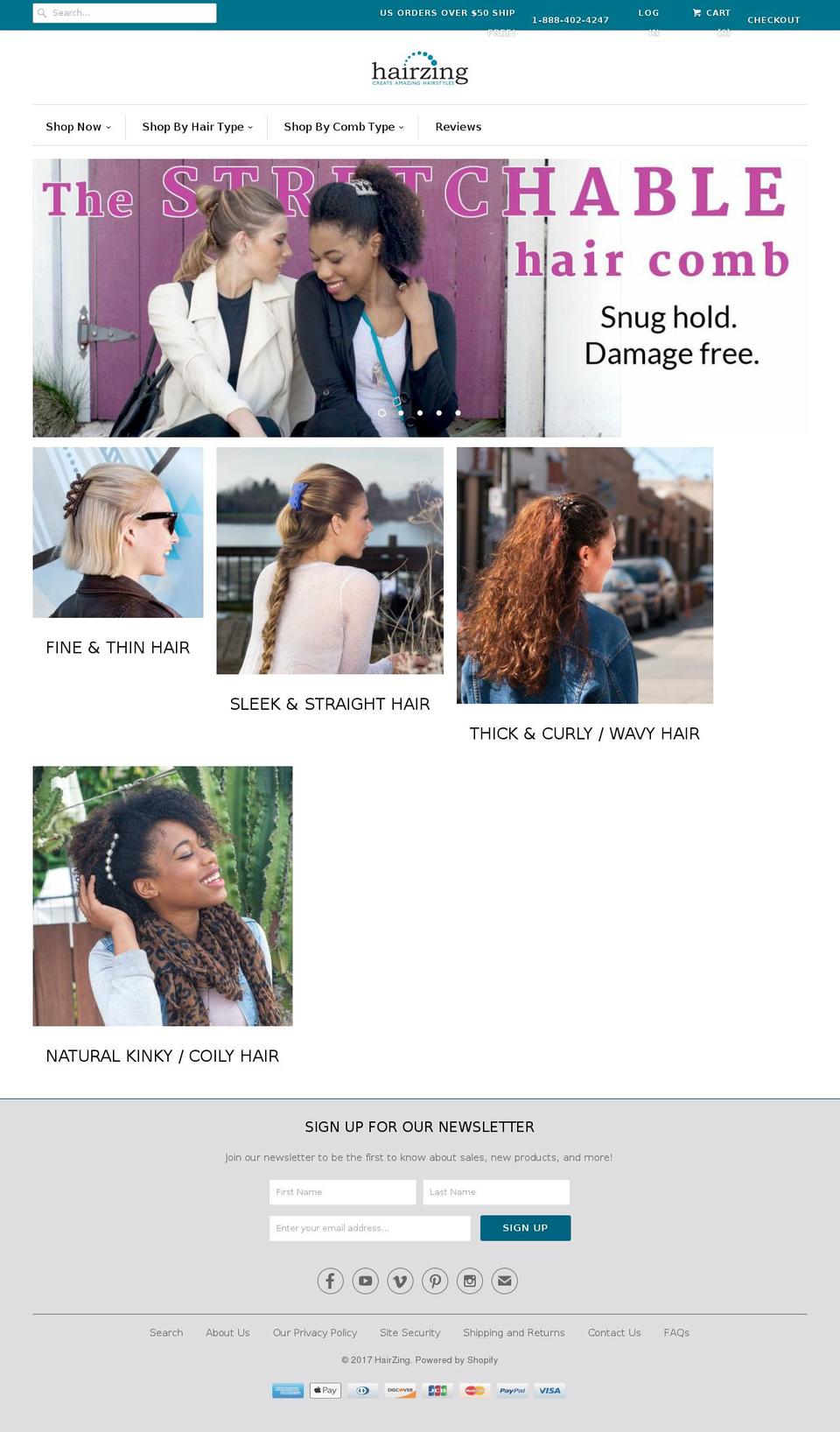 hairzings.com shopify website screenshot