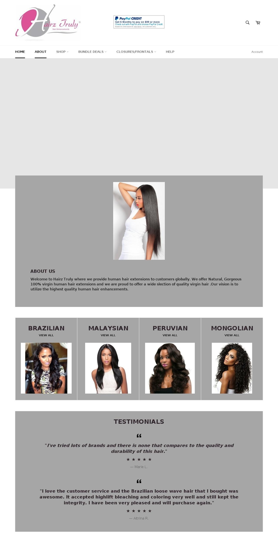 hairztruly.com shopify website screenshot
