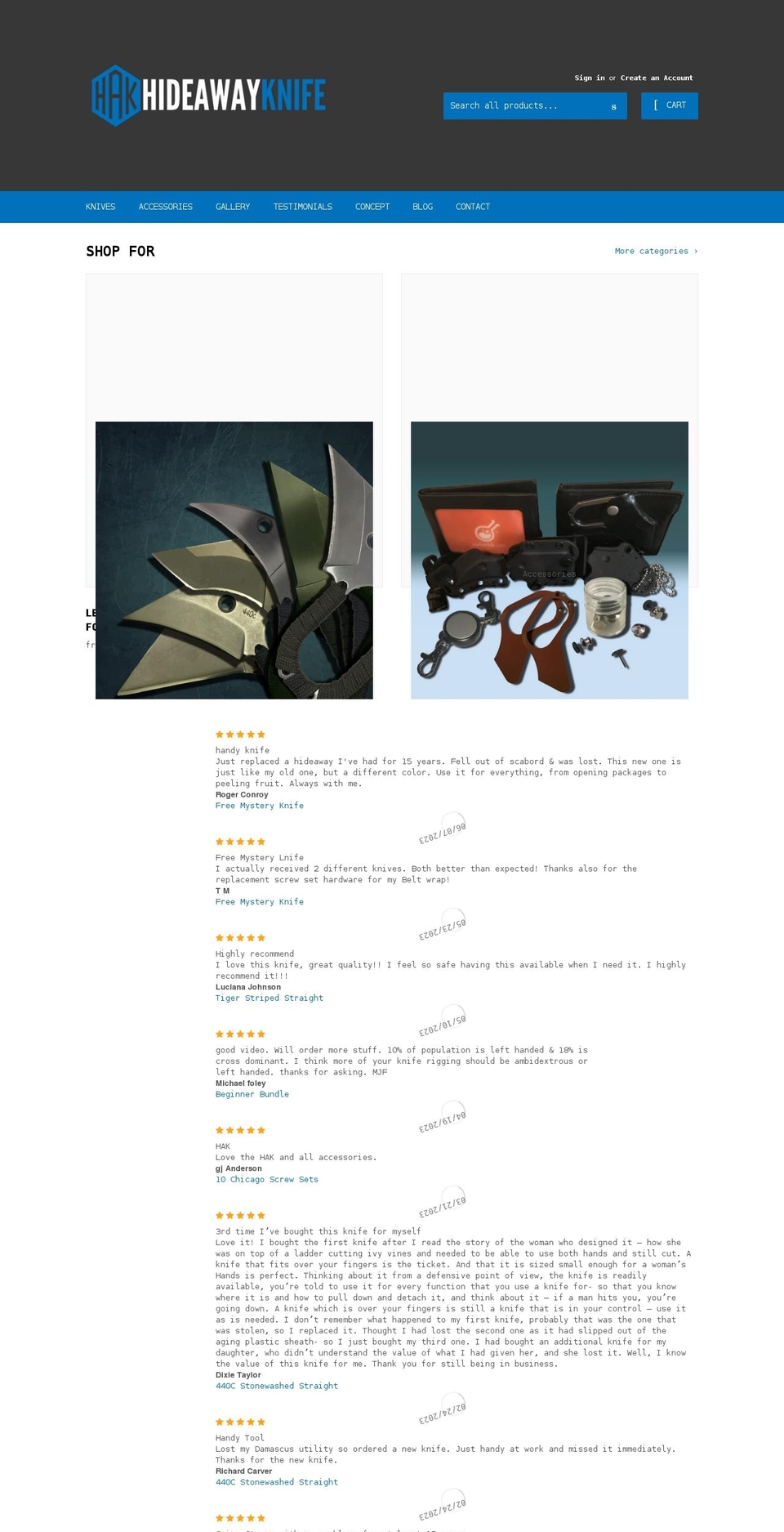 hakknife.com — Shopify storefront screenshot