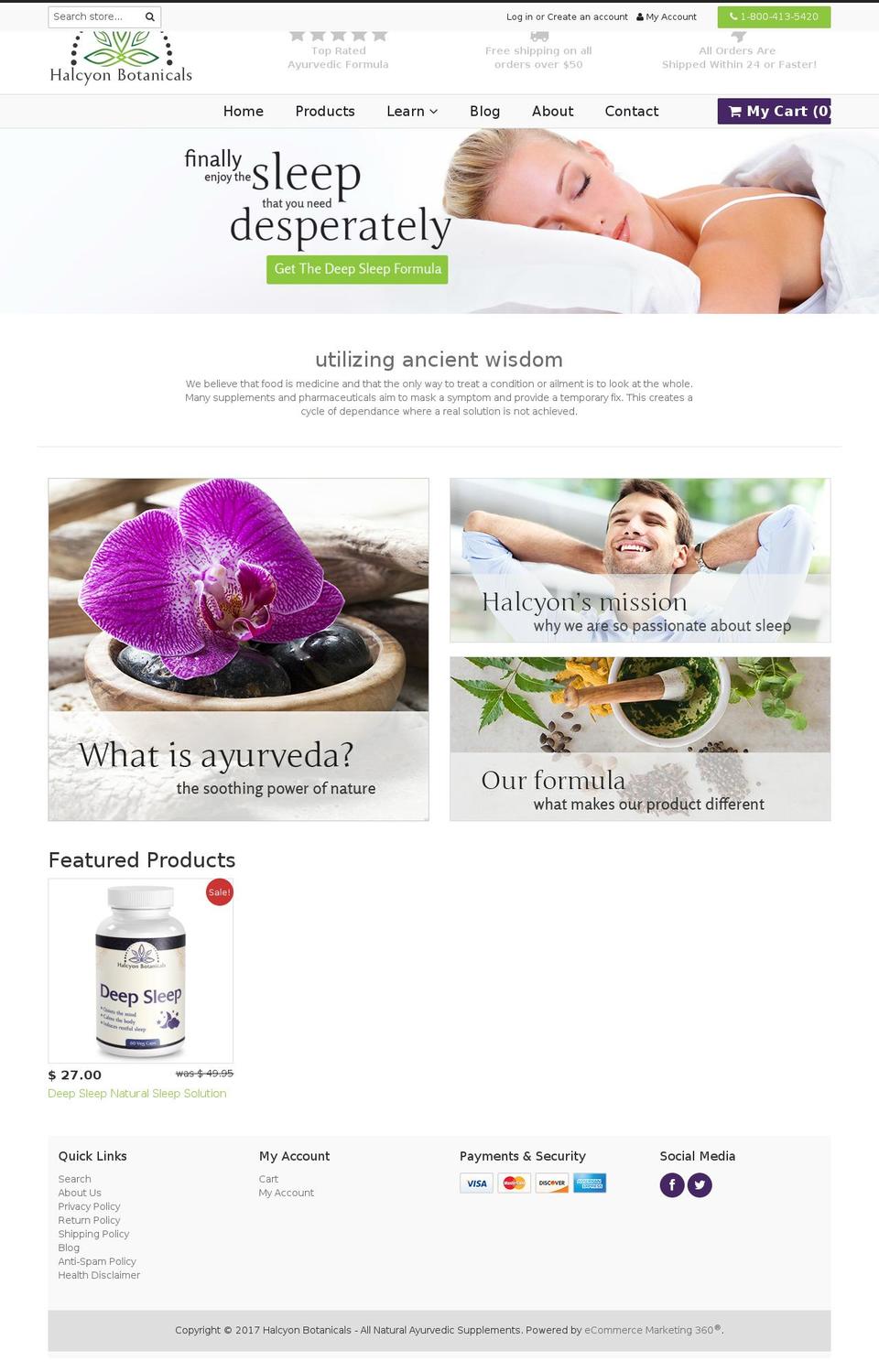 halcyonbotanicals.com shopify website screenshot