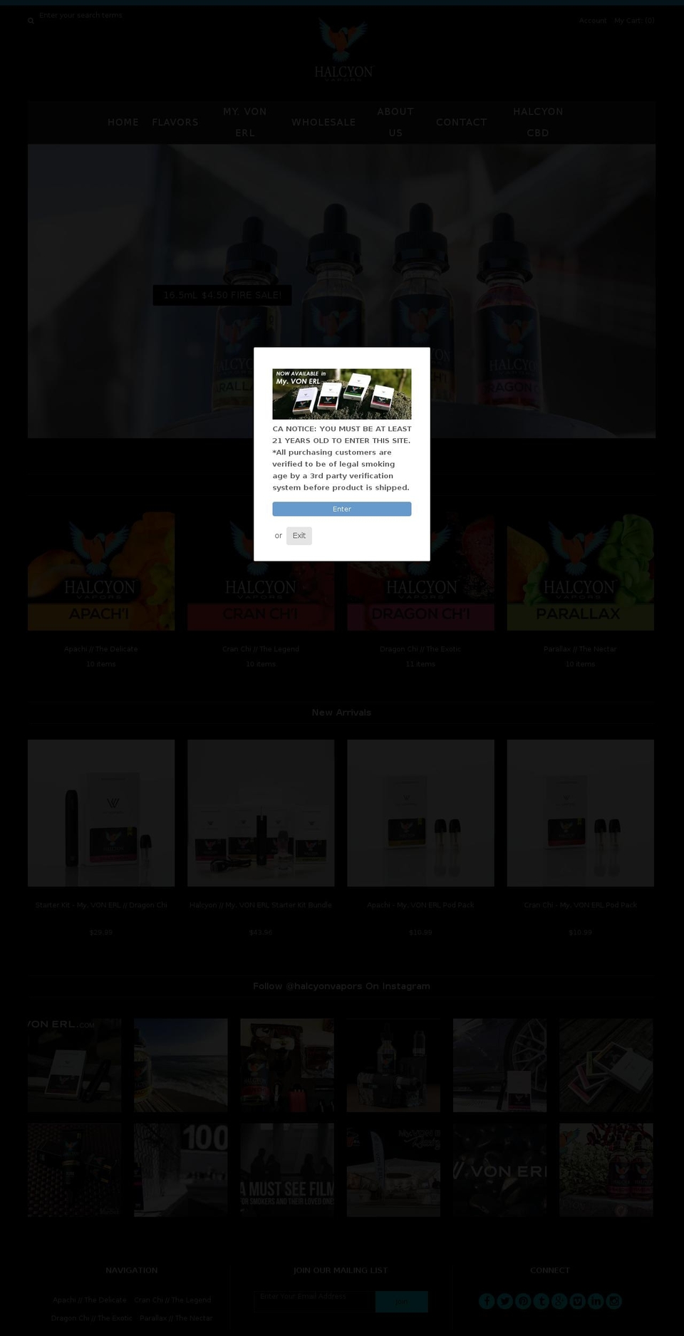 halcyonvapors.com shopify website screenshot