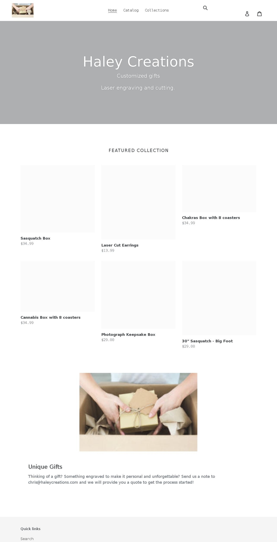 haleycreations.com shopify website screenshot