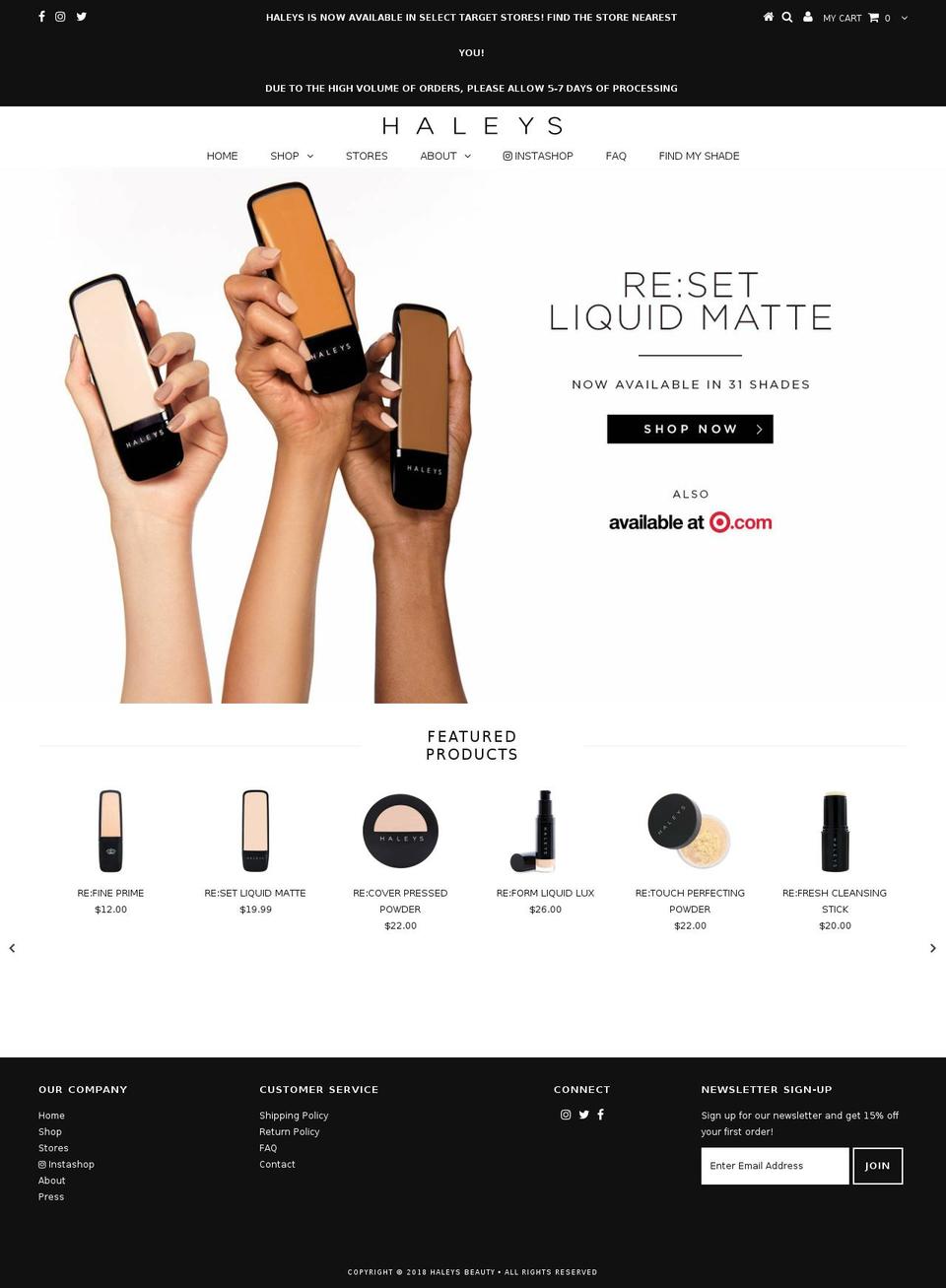 haleysbeauty.com shopify website screenshot