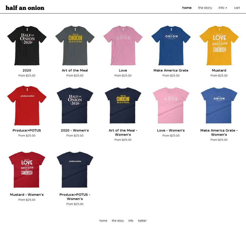 halfanonion.com — Shopify storefront screenshot