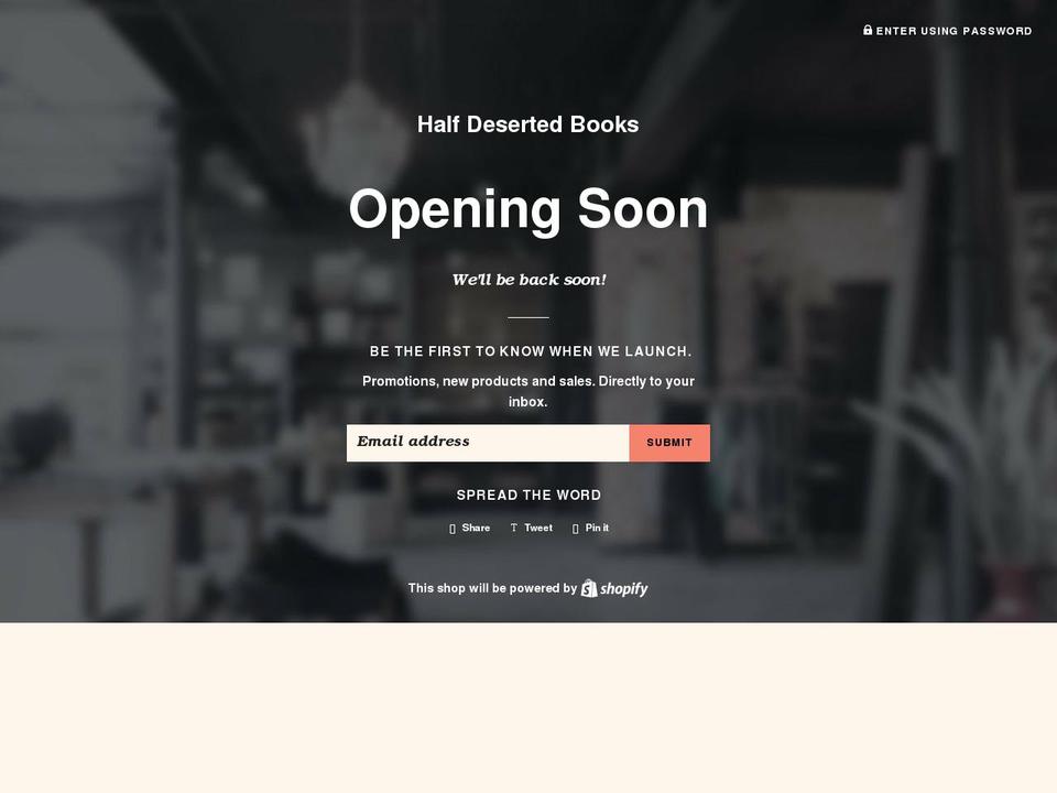 halfdesertedbooks.com shopify website screenshot