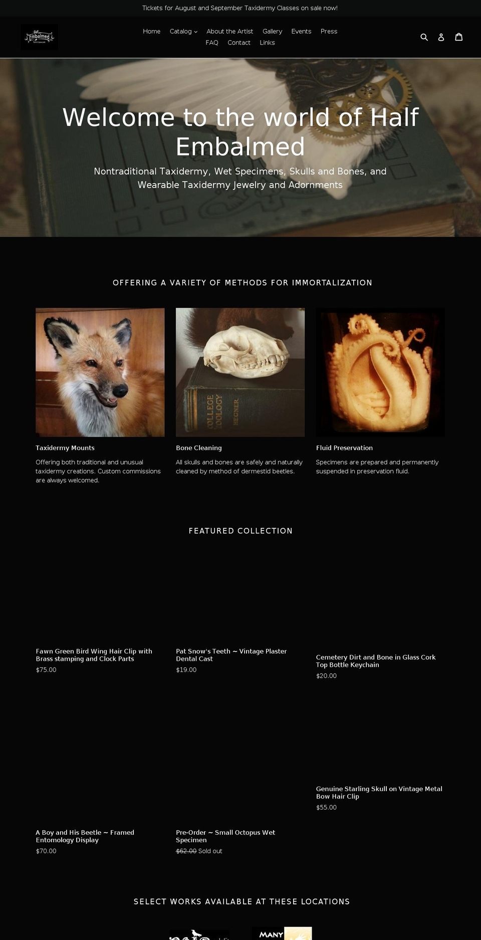 halfembalmed.com — Shopify storefront screenshot