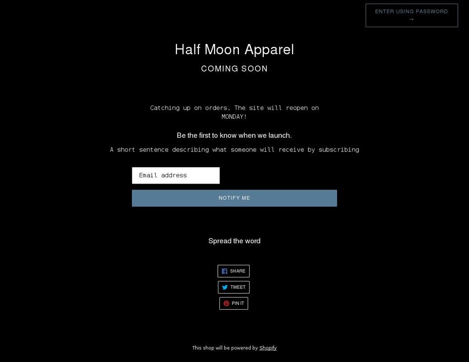 halfmoonappareltx.com shopify website screenshot