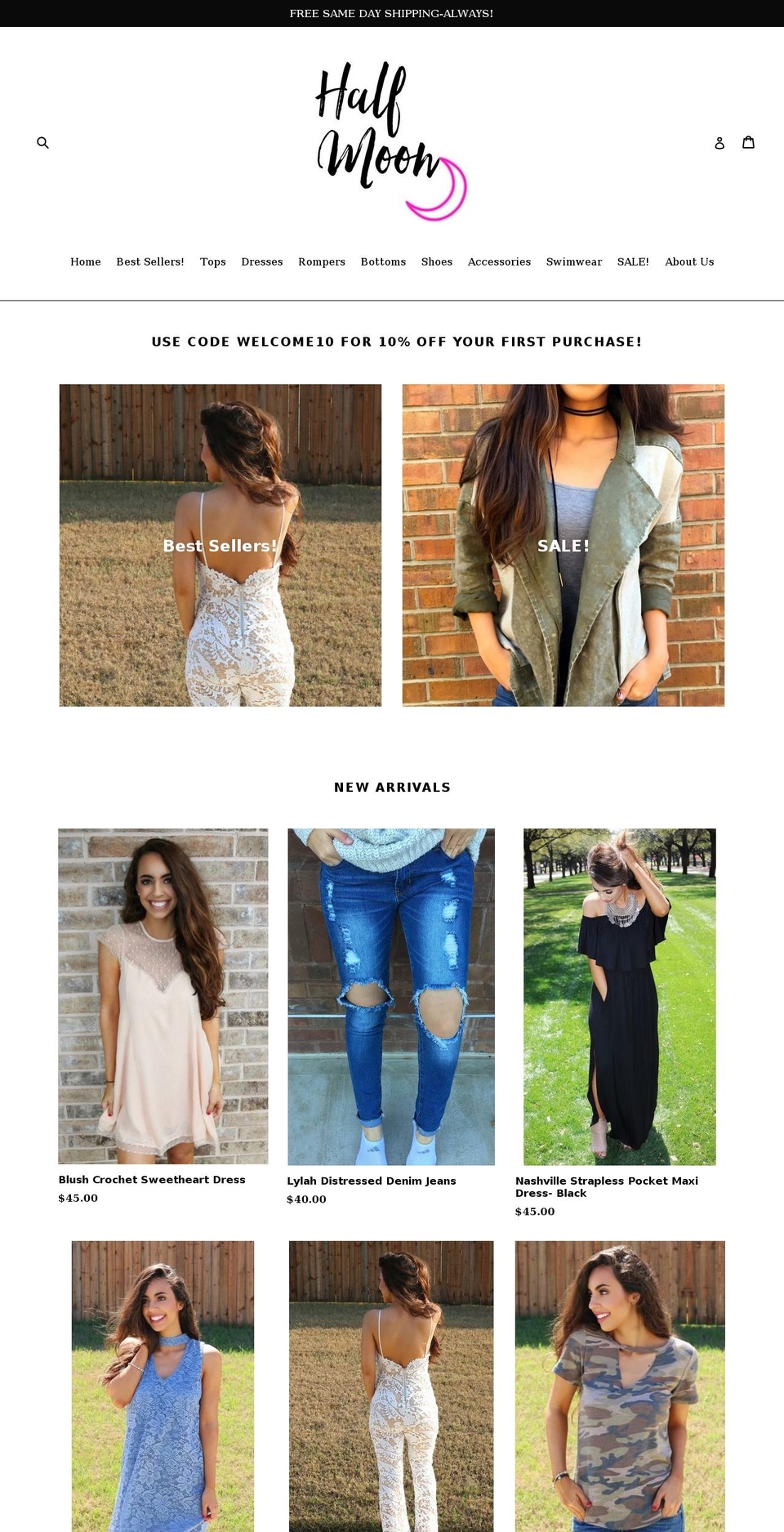 halfmoonboutique.com shopify website screenshot