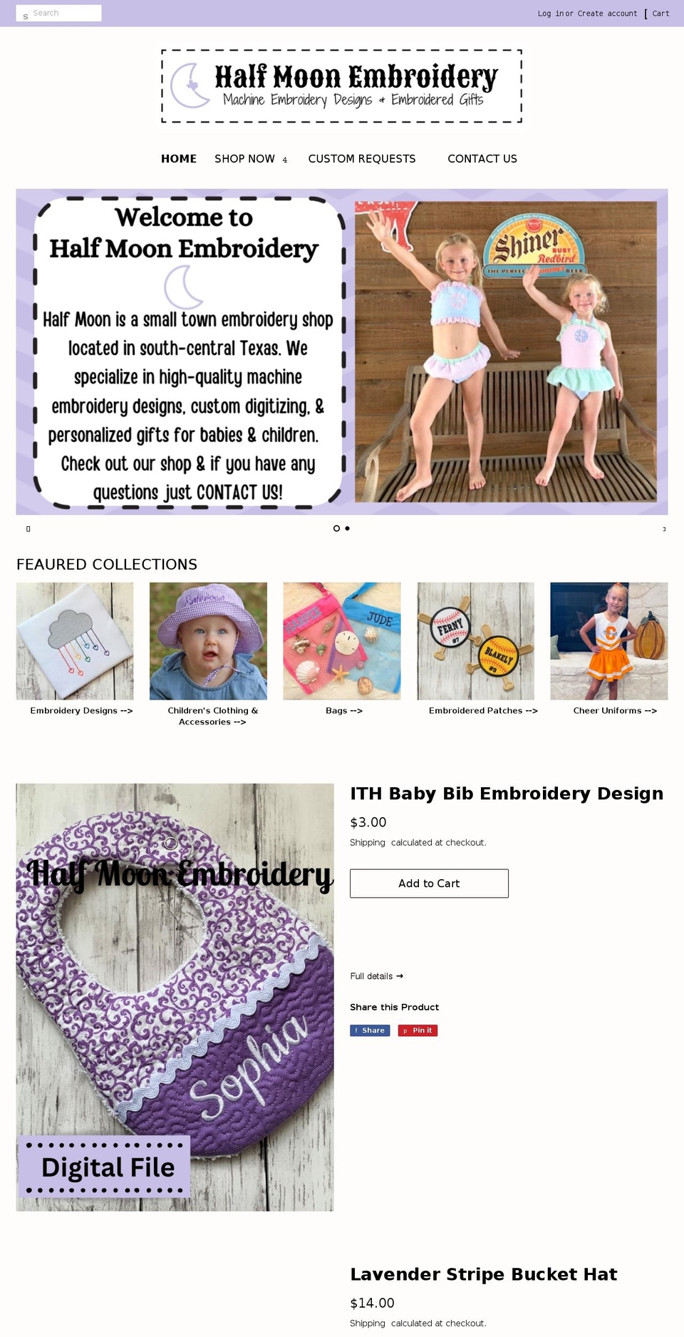 halfmoonembroidery.com shopify website screenshot