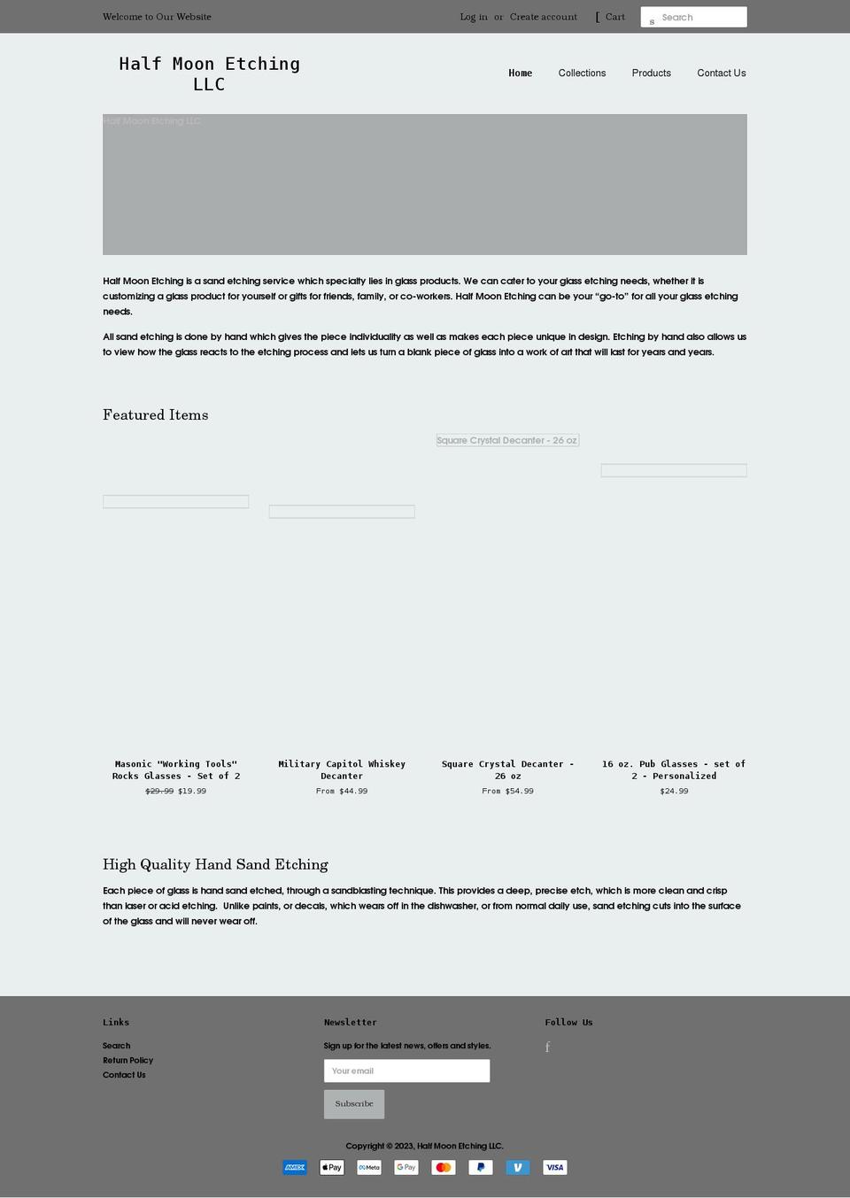 halfmoonetching.com shopify website screenshot