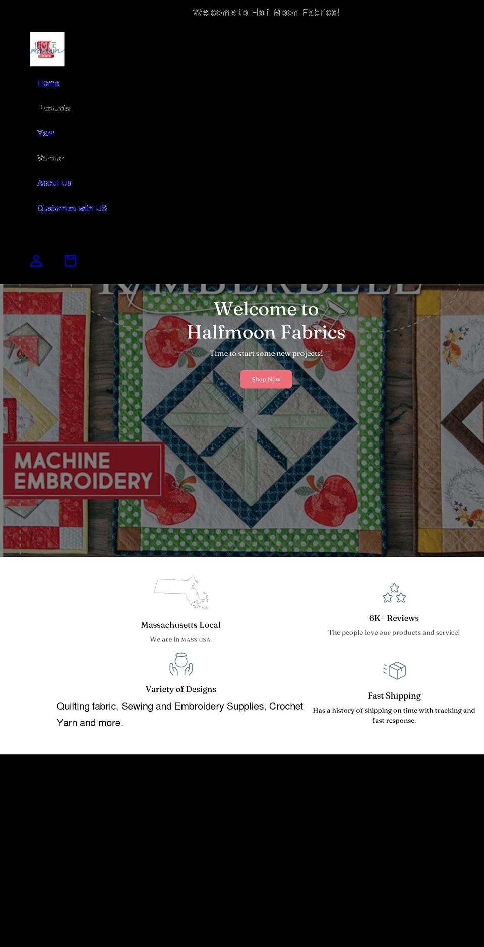 In Progress Shopify theme site example halfmoonfabrics.com