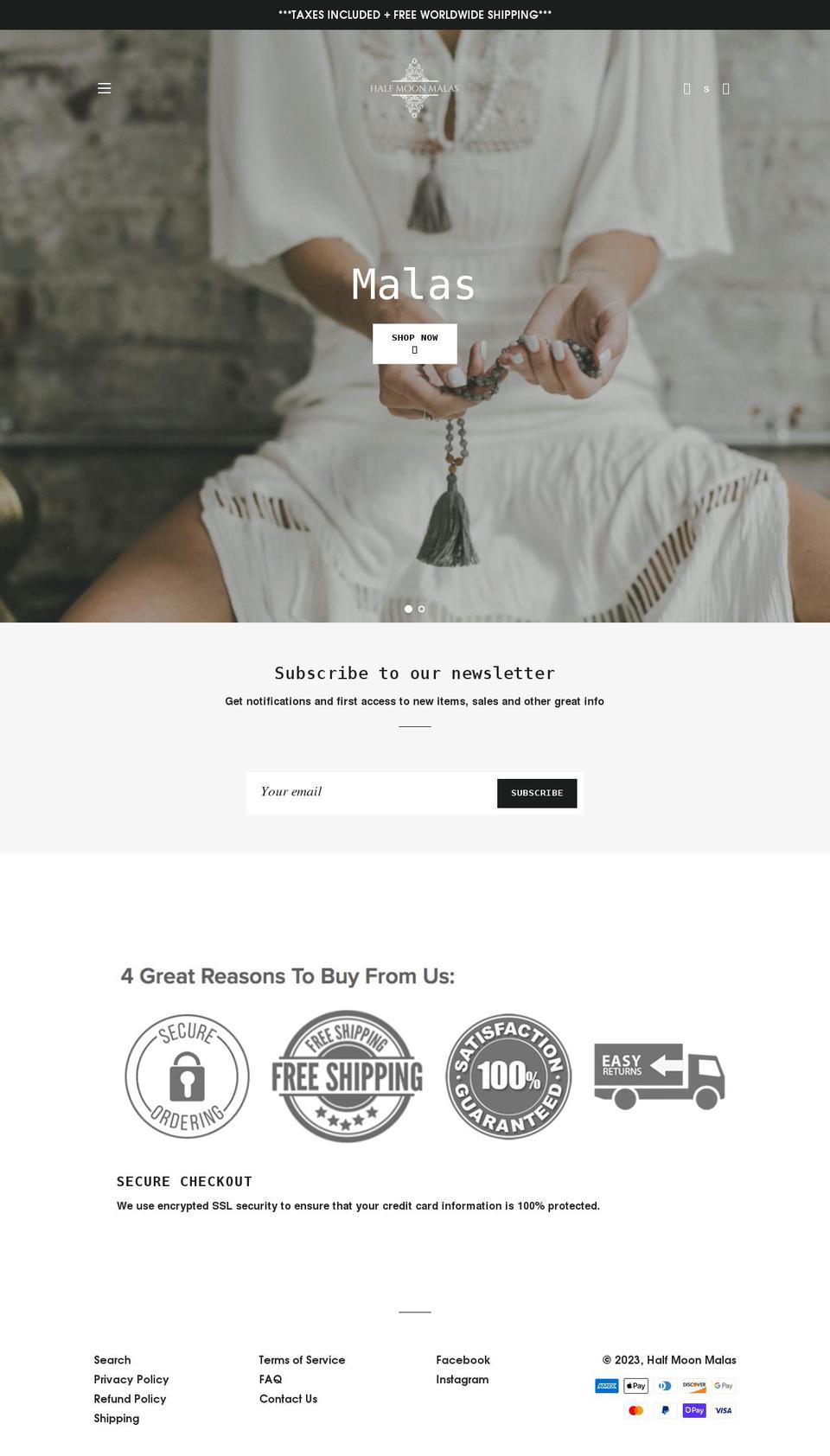 halfmoonmalas.com shopify website screenshot