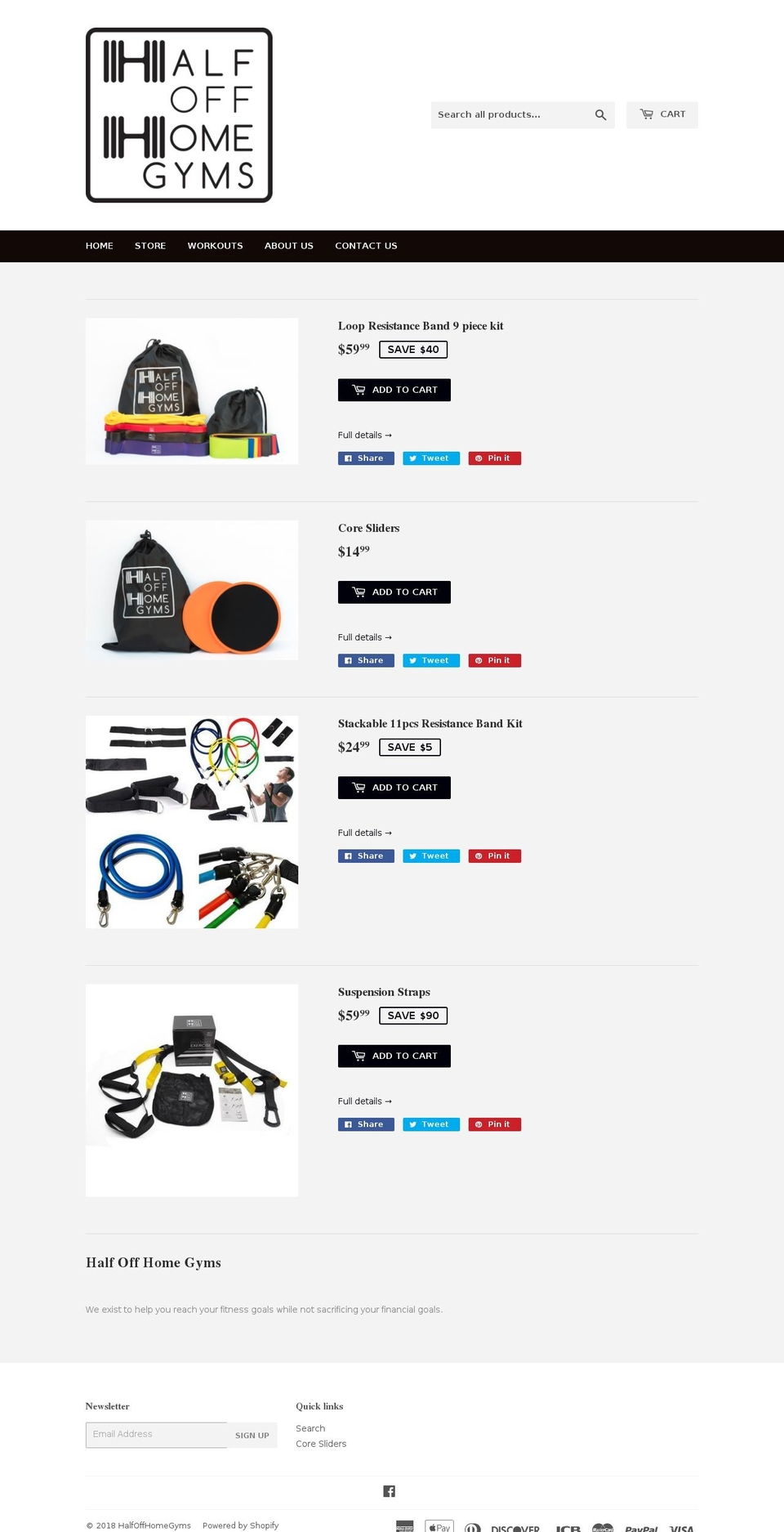 halfoffhomegyms.com — Shopify storefront screenshot