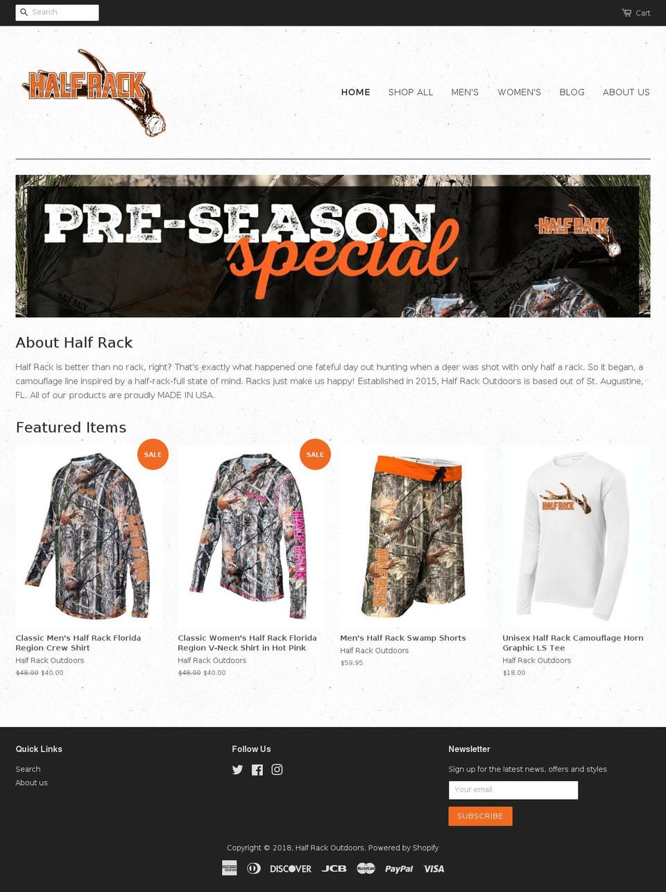 halfrackoutdoors.com — Shopify storefront screenshot