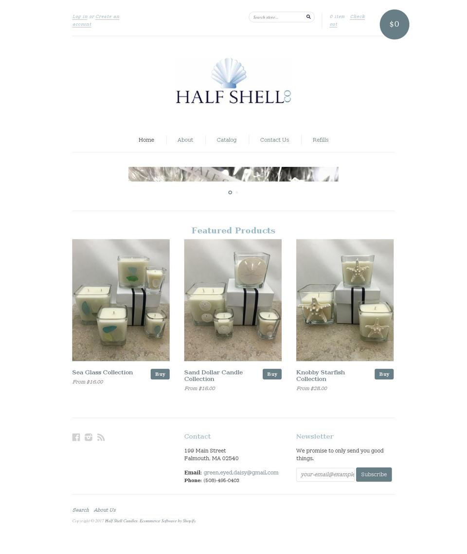 halfshellcandles.com shopify website screenshot