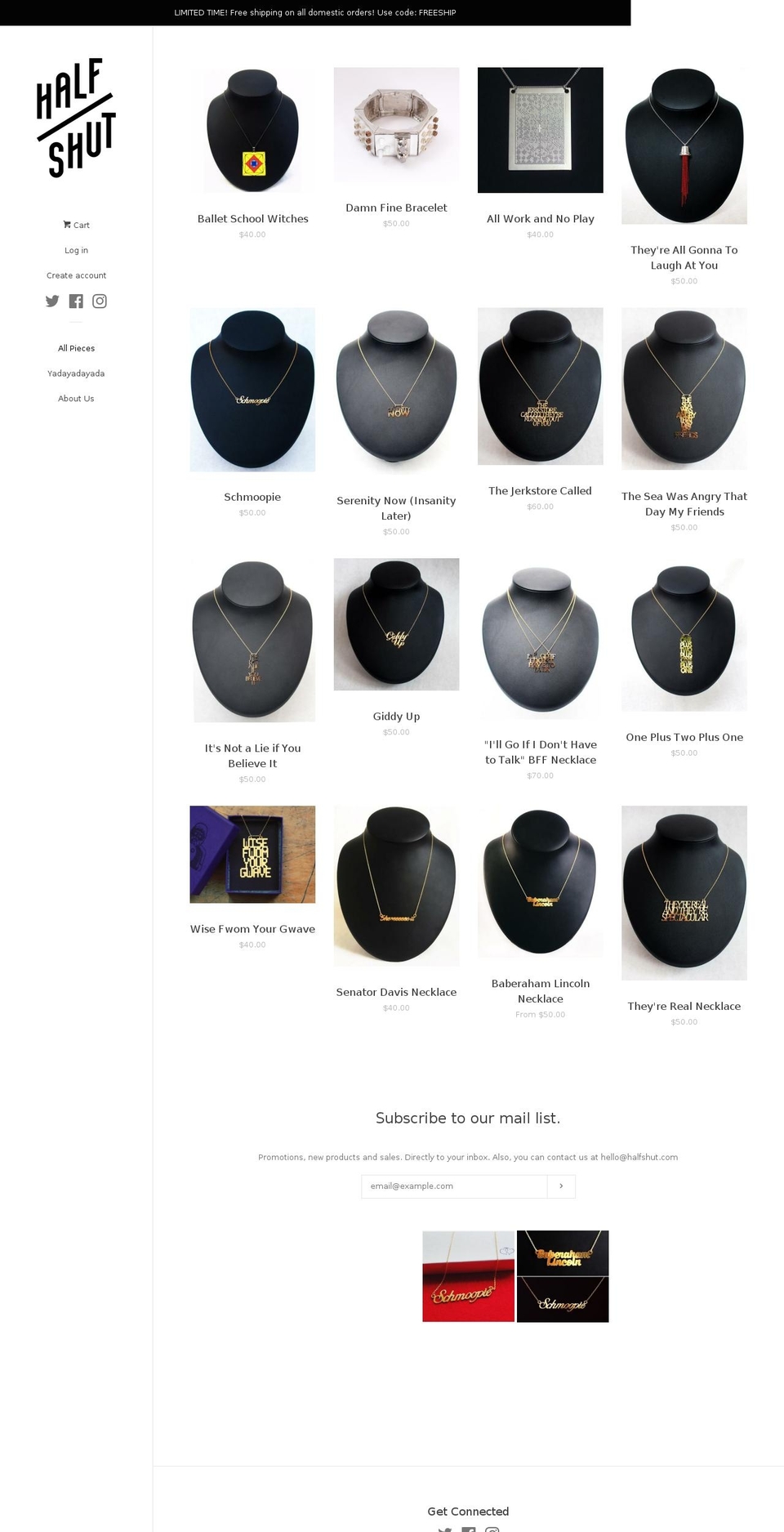halfshut.com — Shopify storefront screenshot