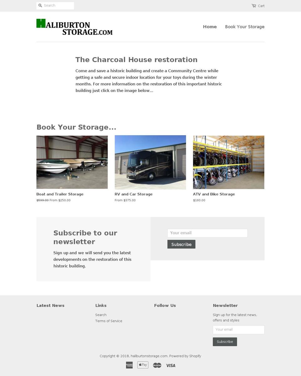 haliburtonstorage.com — Shopify storefront screenshot
