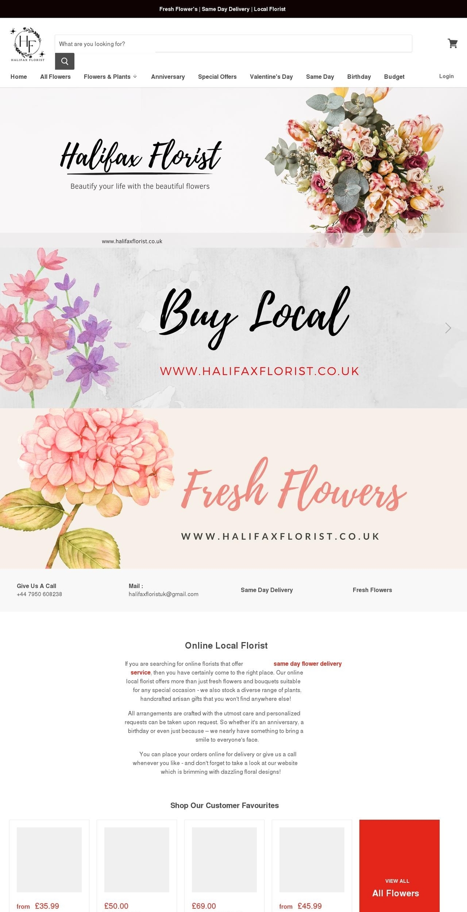 halifaxflorist.co.uk shopify website screenshot