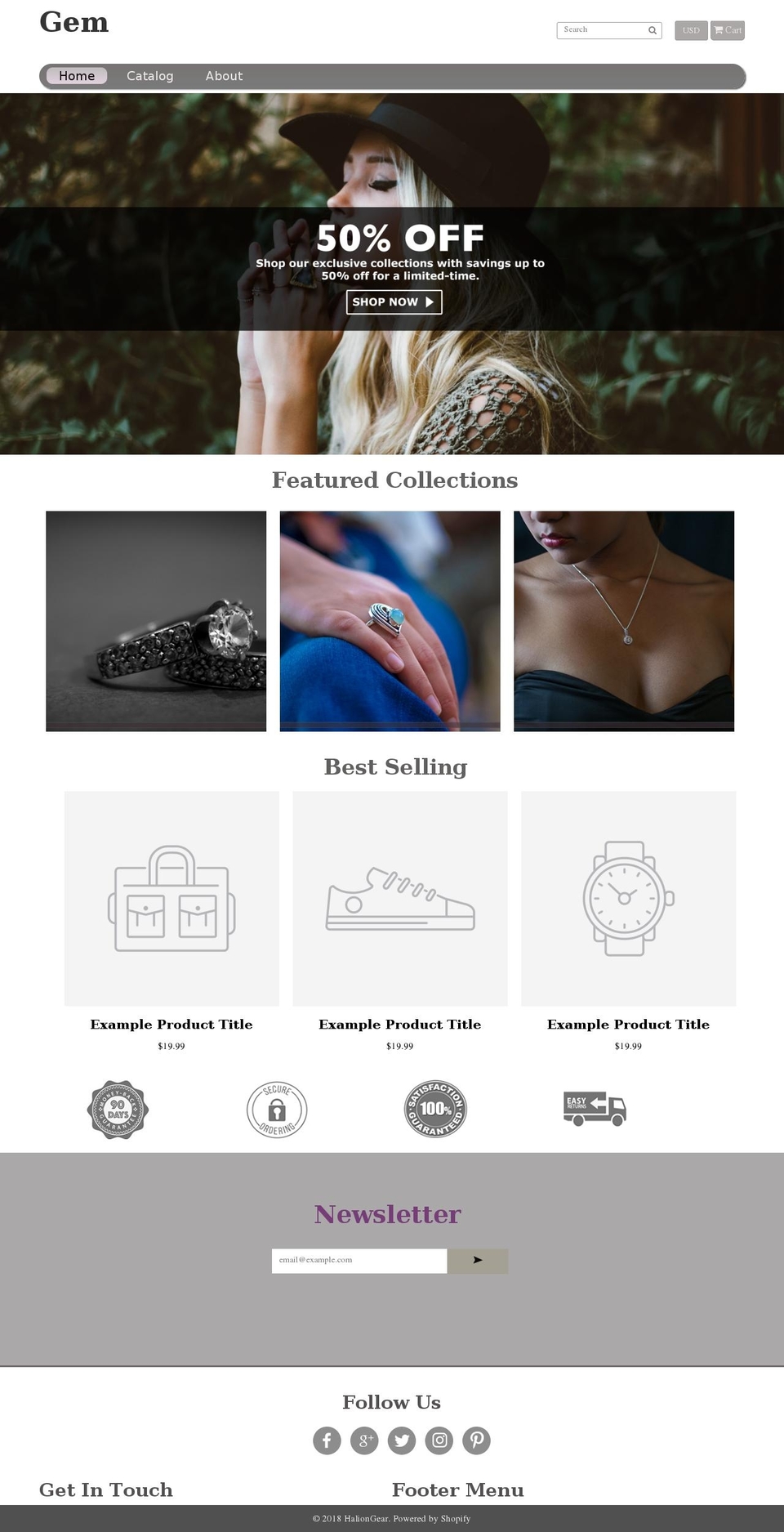 Gems Shopify theme site example haliongear.com