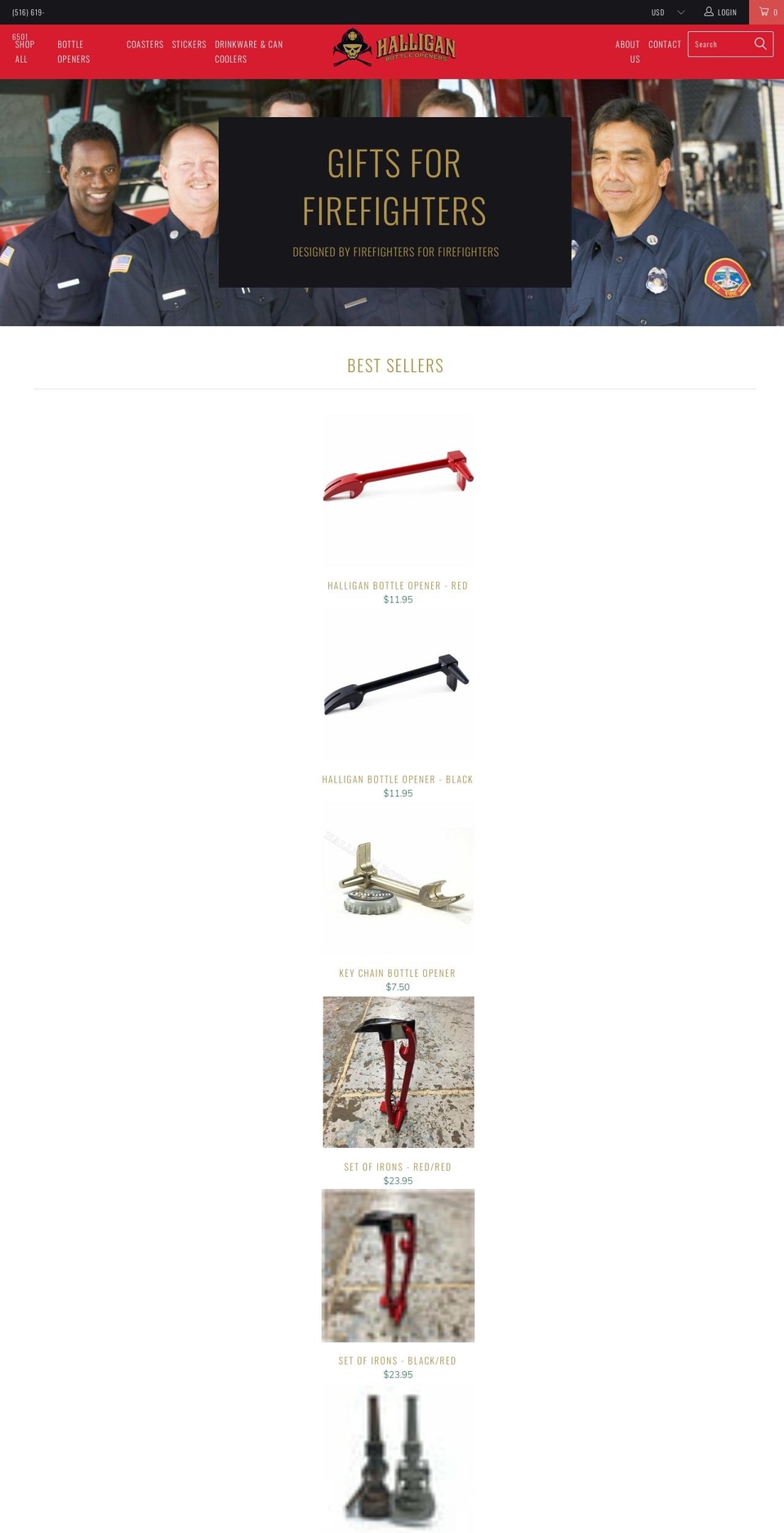 halliganbottleopeners.com shopify website screenshot